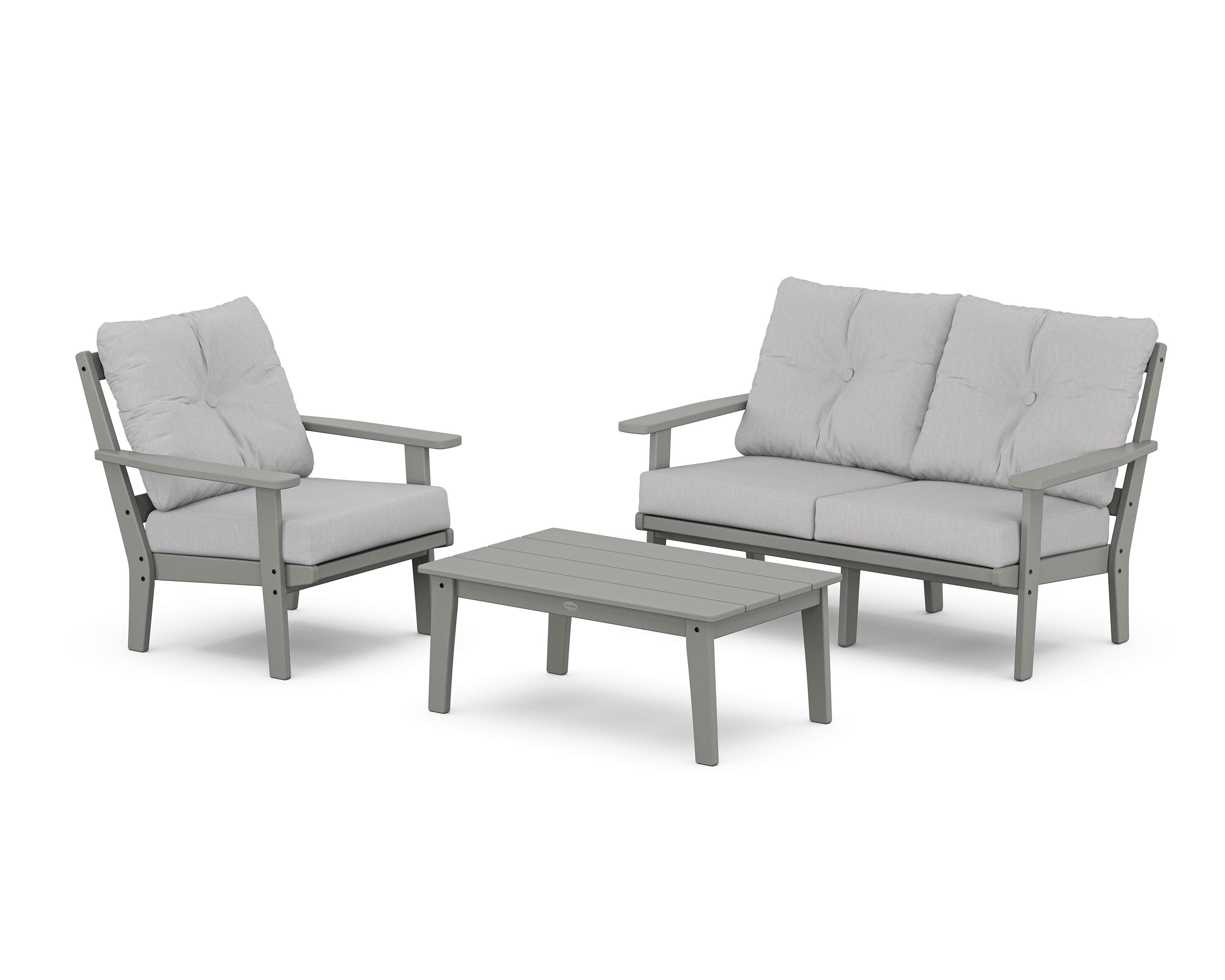 POLYWOOD Prairie 3-Piece Deep Seating Set with Loveseat in Slate Grey / Granite