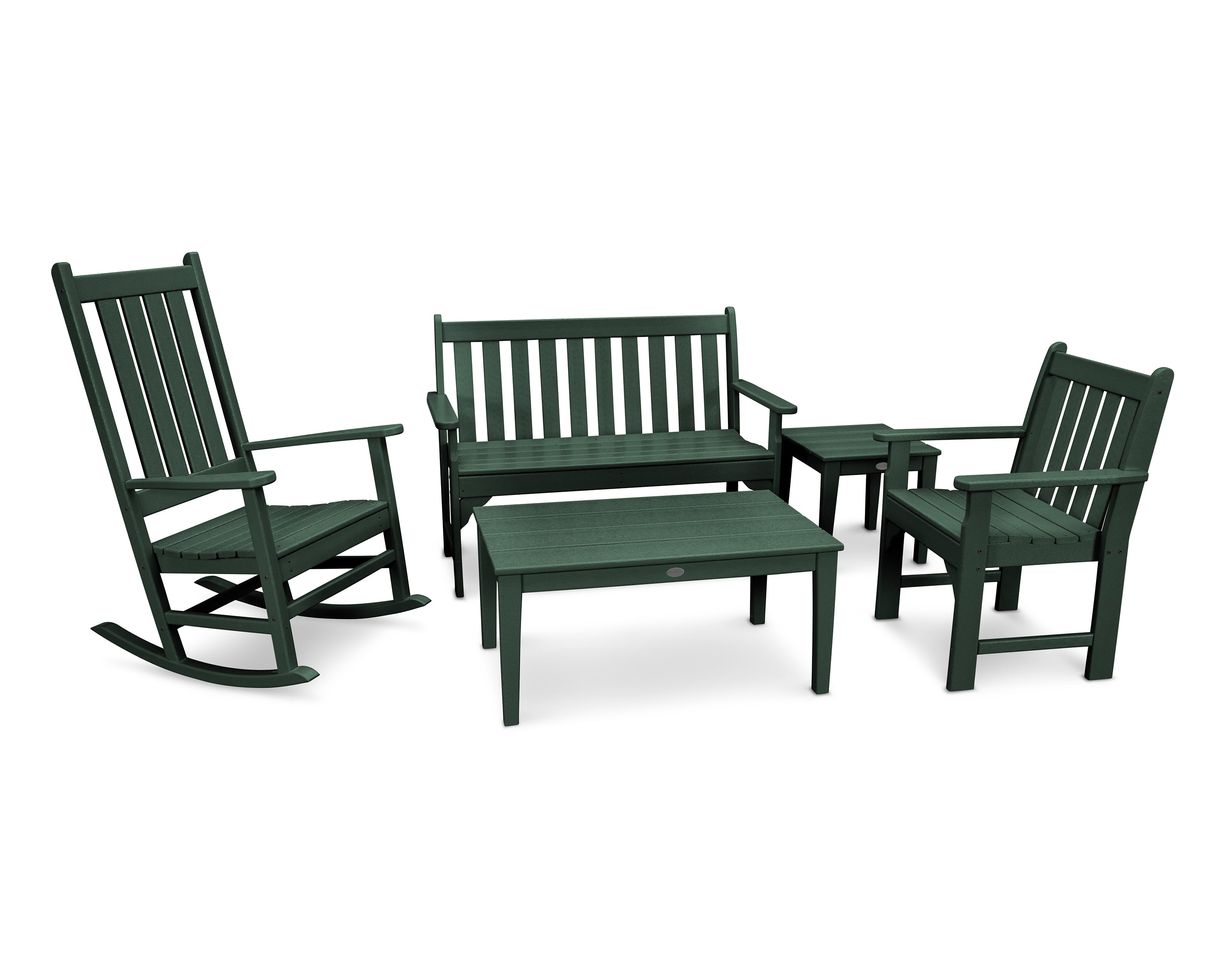 POLYWOOD Vineyard 5-Piece Bench & Rocking Chair Set in Green