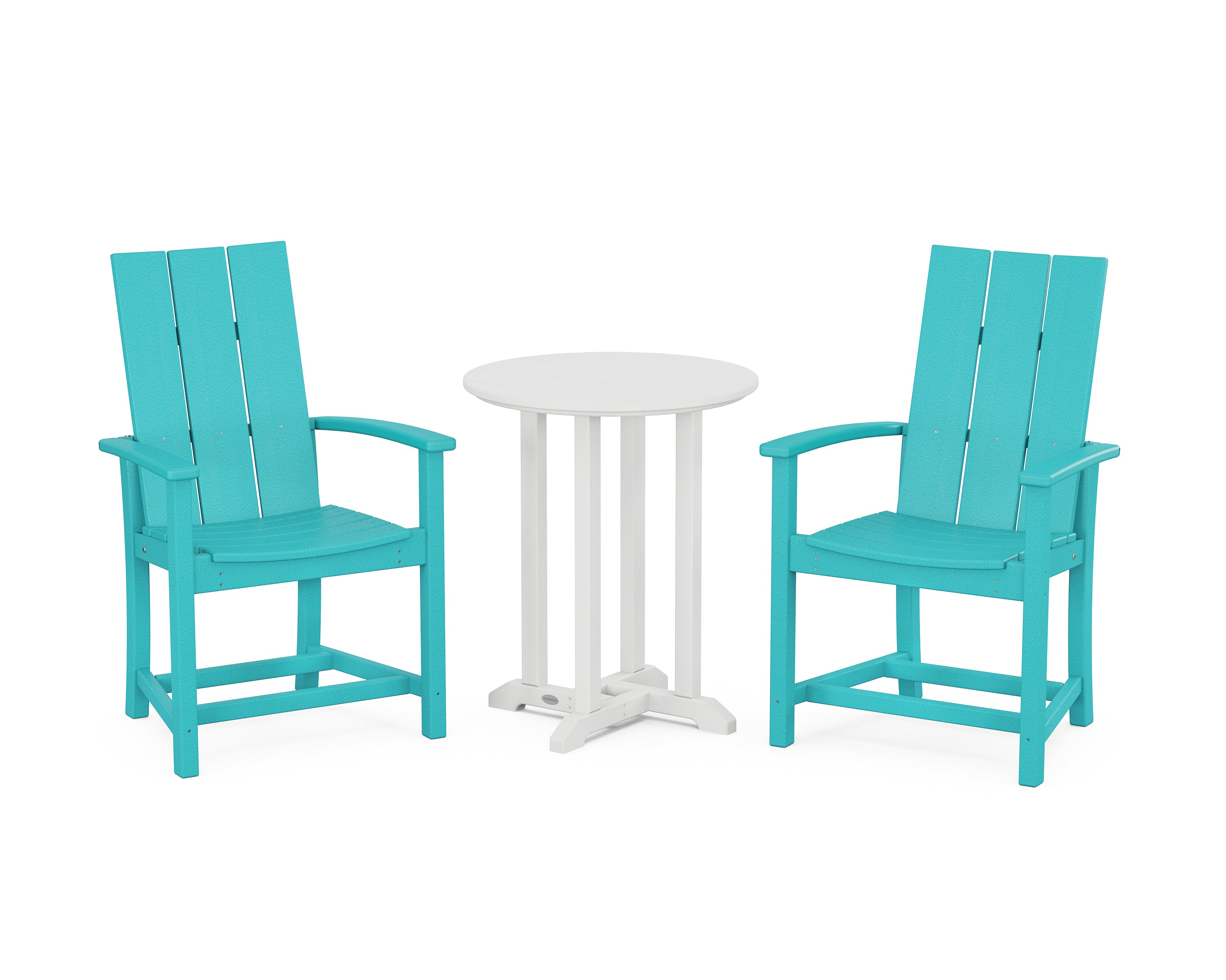 POLYWOOD Modern Adirondack 3-Piece Round Farmhouse Bistro Dining Set in Aruba / White