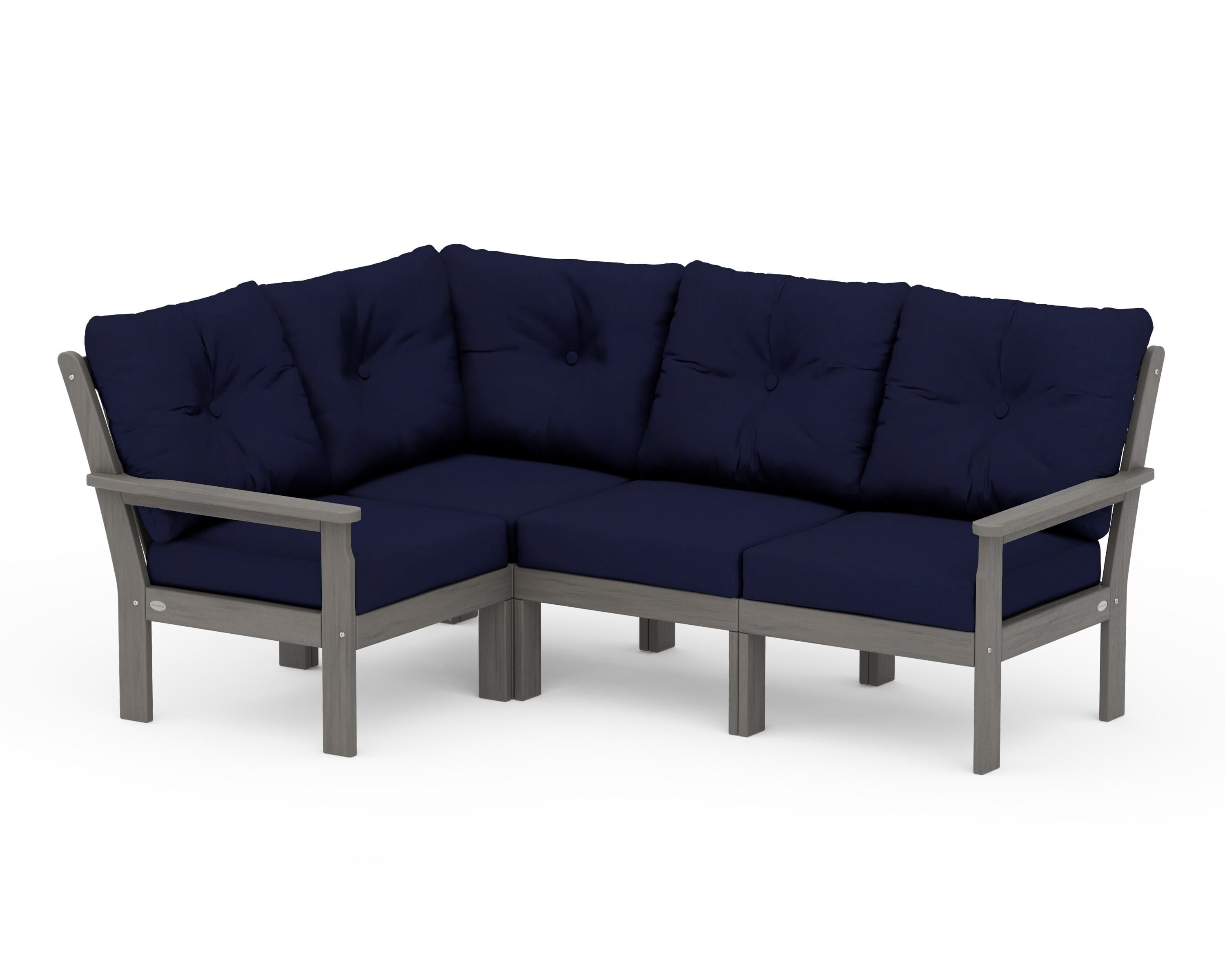 POLYWOOD Vineyard 4-Piece Sectional in Driftwood / Navy