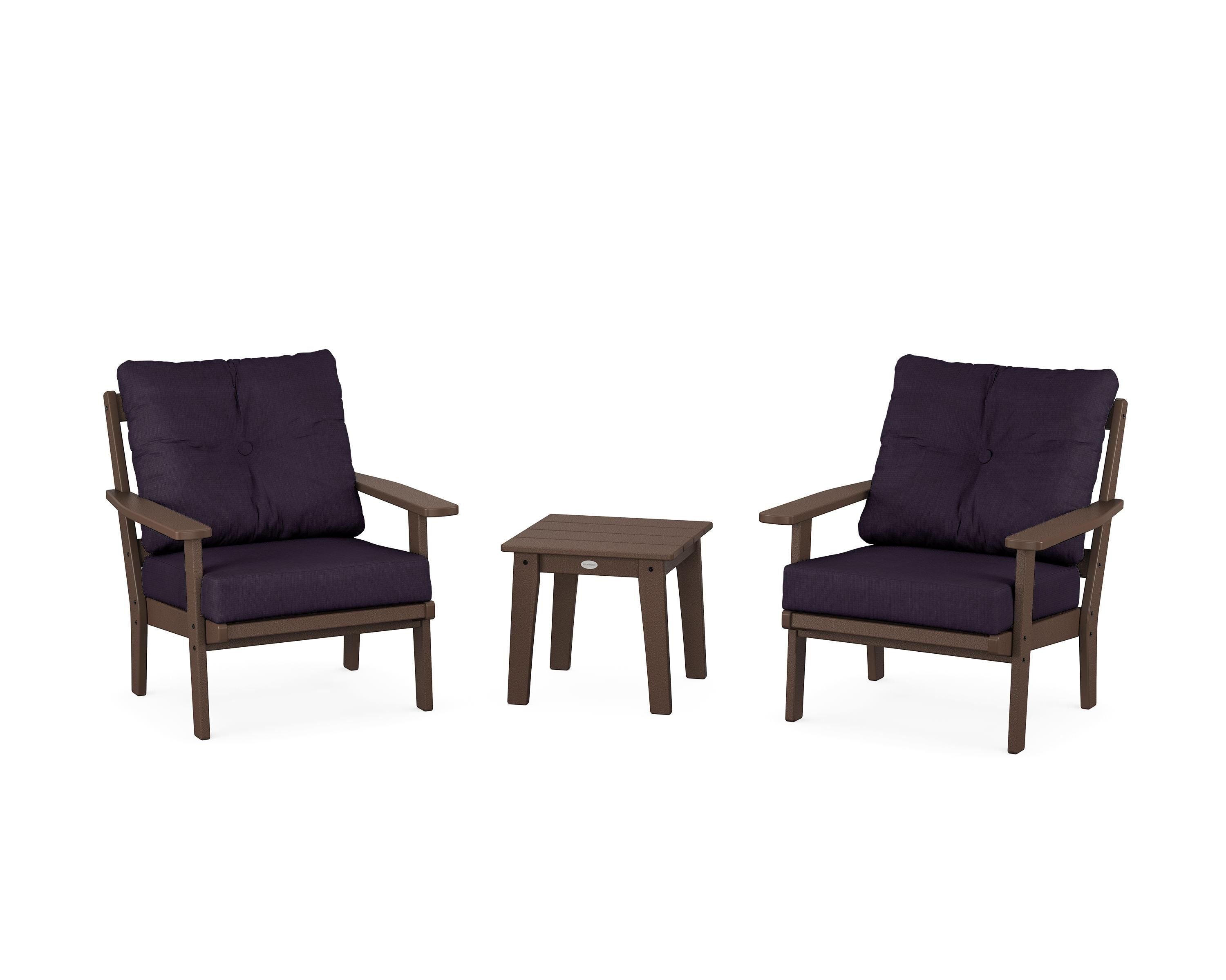 POLYWOOD Prairie 3-Piece Deep Seating Set in Mahogany / Navy Linen