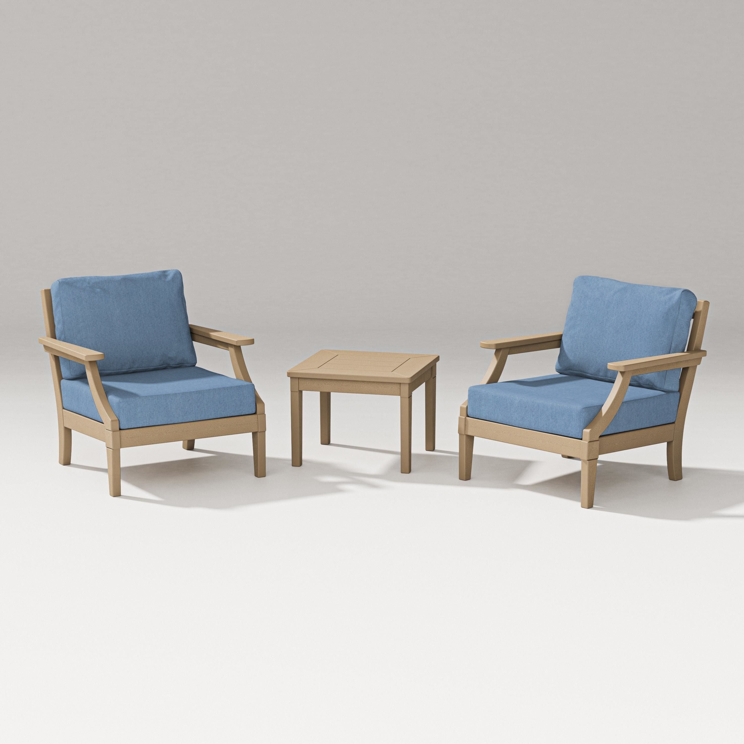 PW Designer Series Estate 3-Piece Lounge Chair Set in Vintage Sahara / Sky Blue