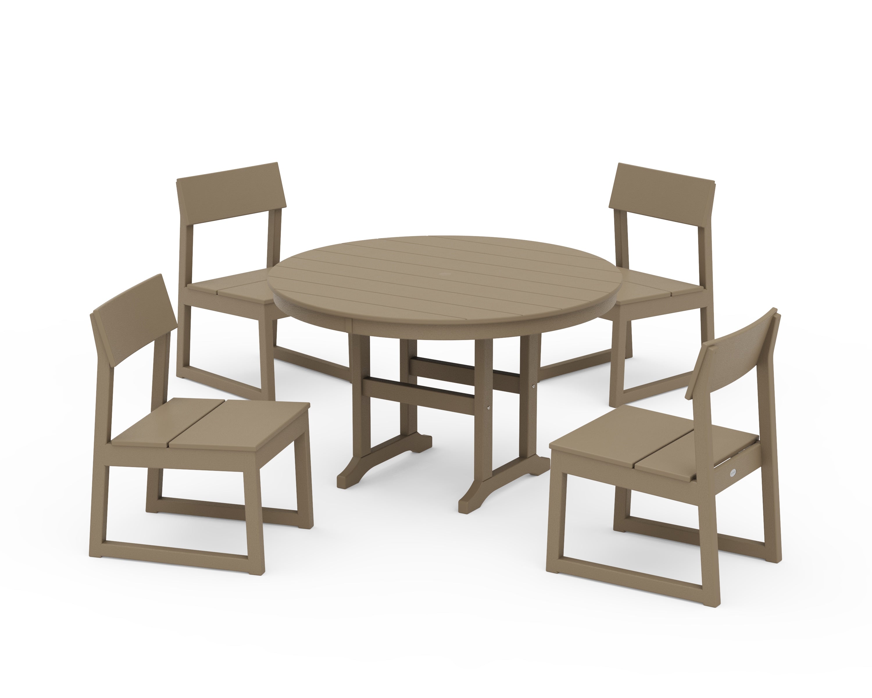 POLYWOOD EDGE Side Chair 5-Piece Round Farmhouse Dining Set in Vintage Sahara
