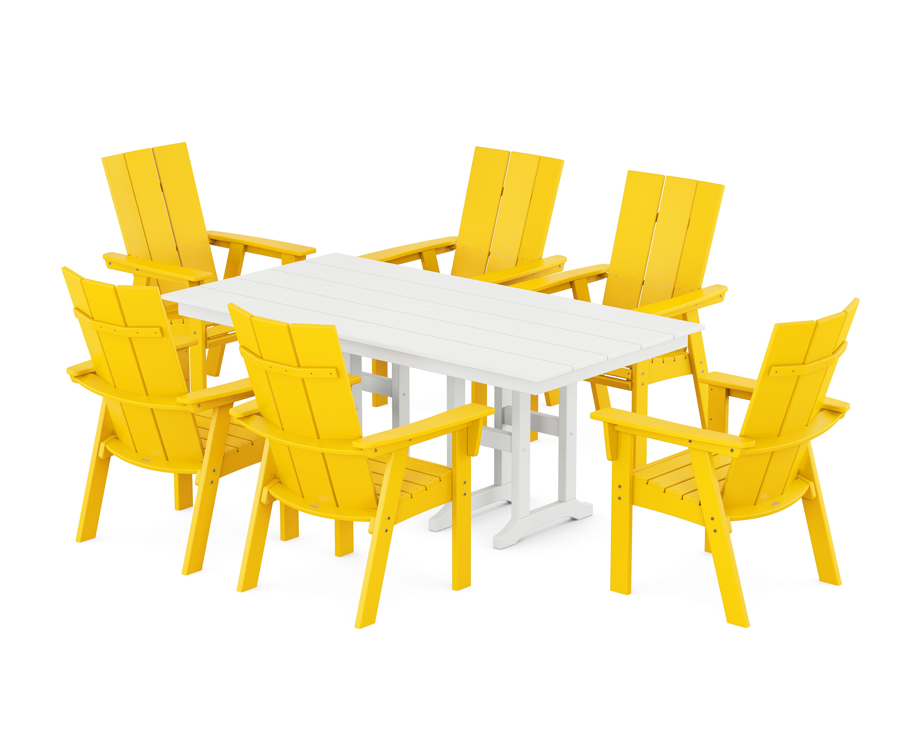 POLYWOOD Modern Curveback Adirondack 7-Piece Farmhouse Dining Set in Lemon / White