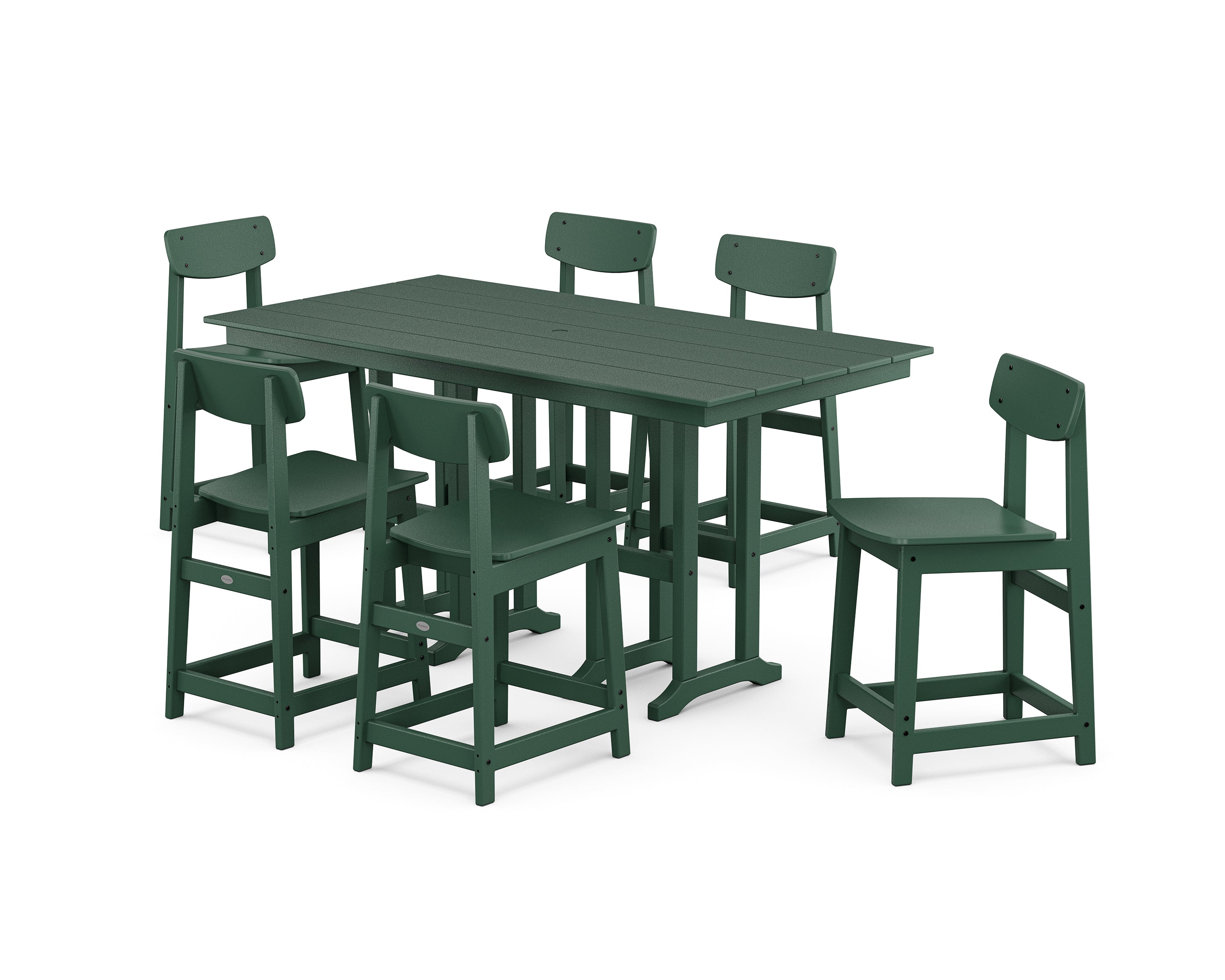 POLYWOOD Modern Studio Urban Counter Chair 7-Piece Set in Green