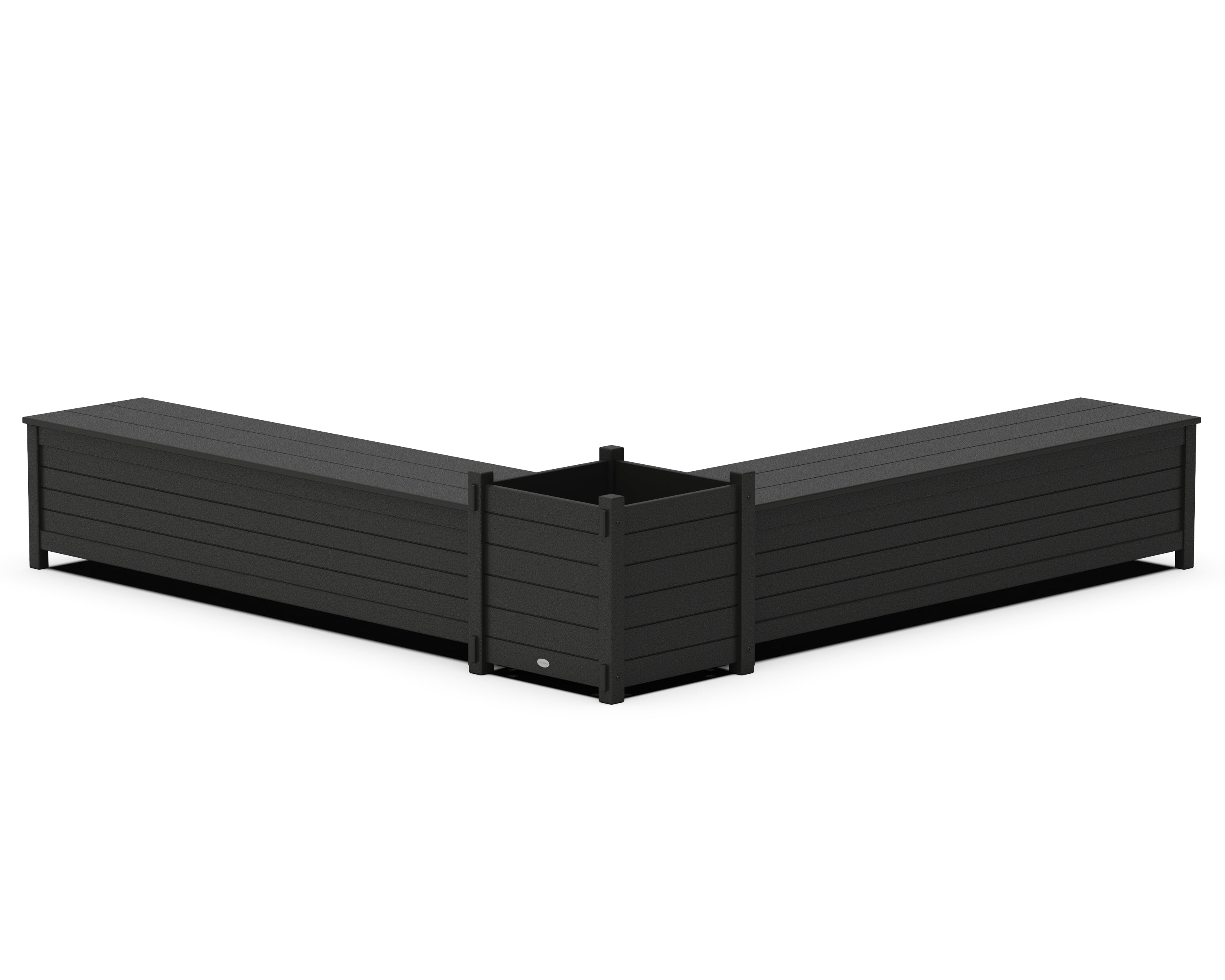 POLYWOOD 72" Nautical L- Shaped Planter Storage Bench Set- Large in Black