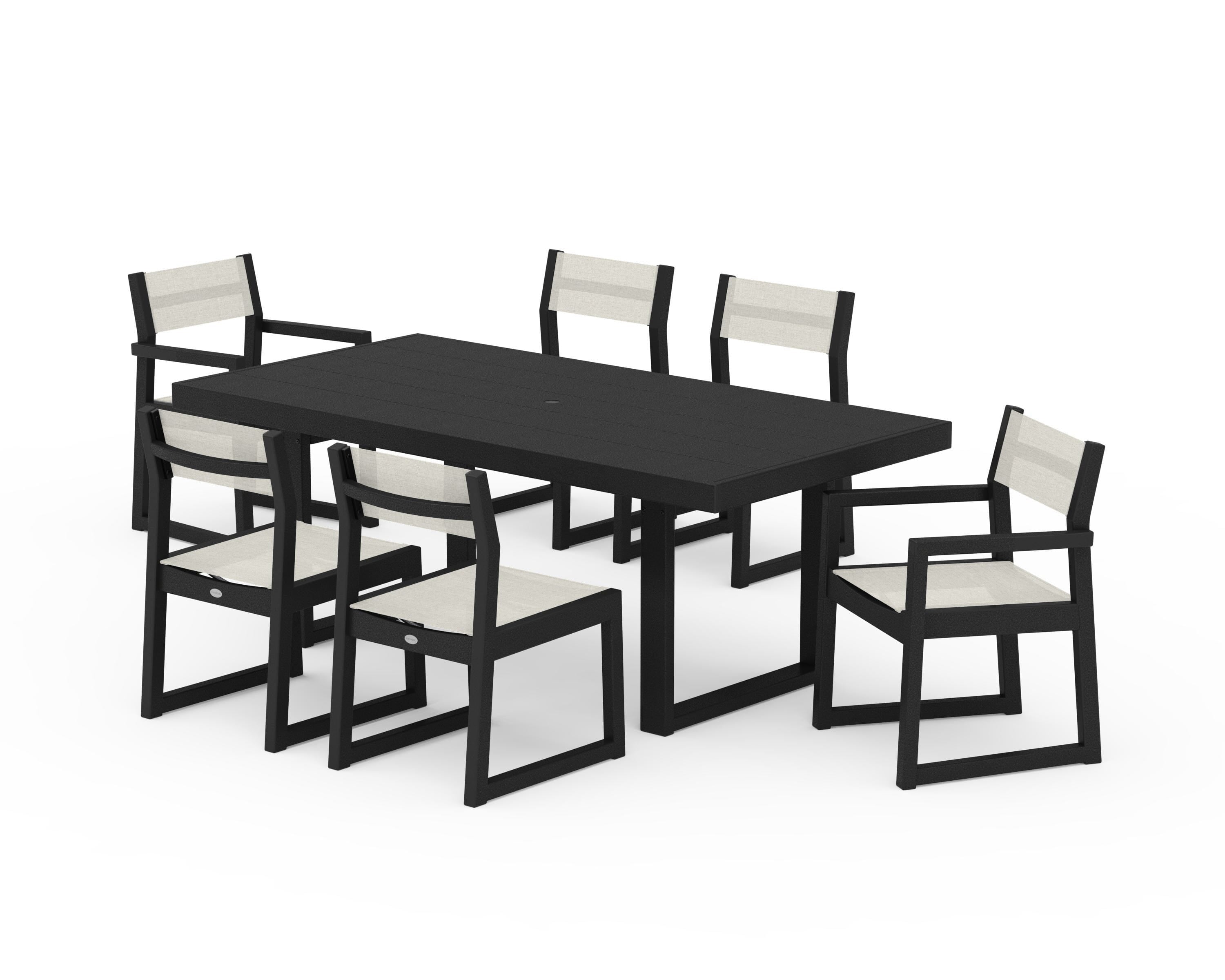 POLYWOOD EDGE Sling 7-Piece Dining Set in Black / Parchment Sling