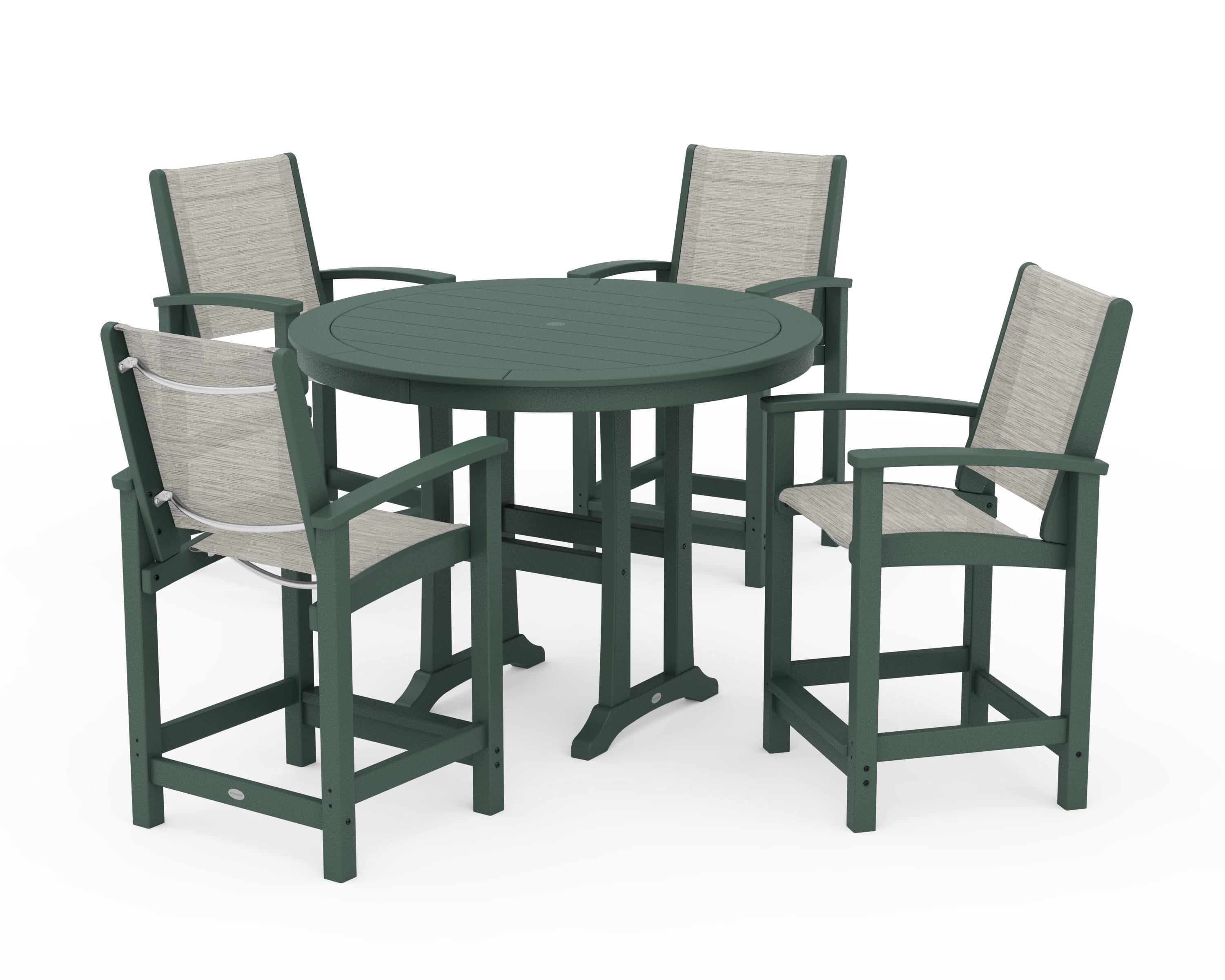 POLYWOOD Coastal 5-Piece Counter Set in Green / Birch Sling
