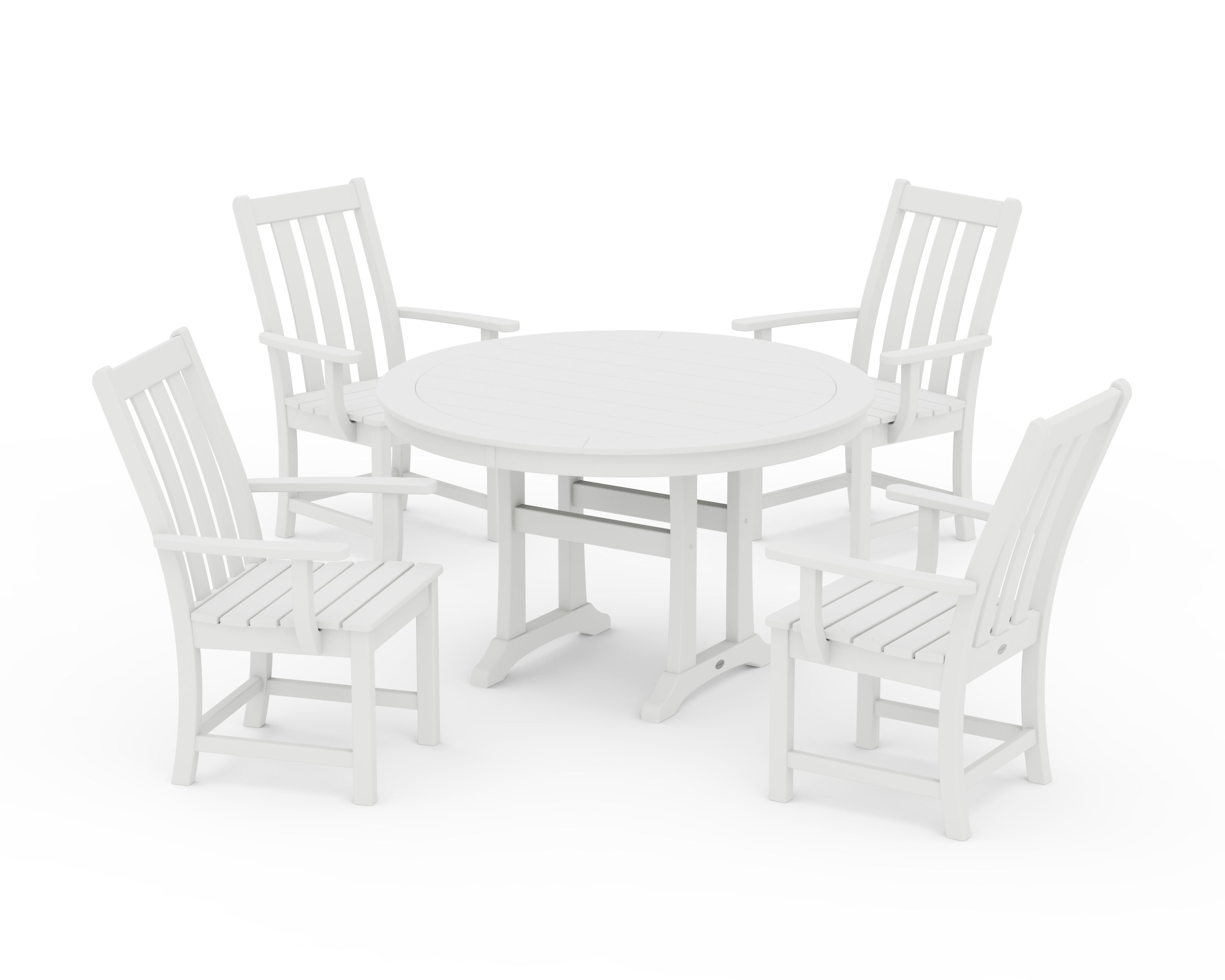 POLYWOOD Vineyard 5-Piece Round Dining Set with Trestle Legs in White