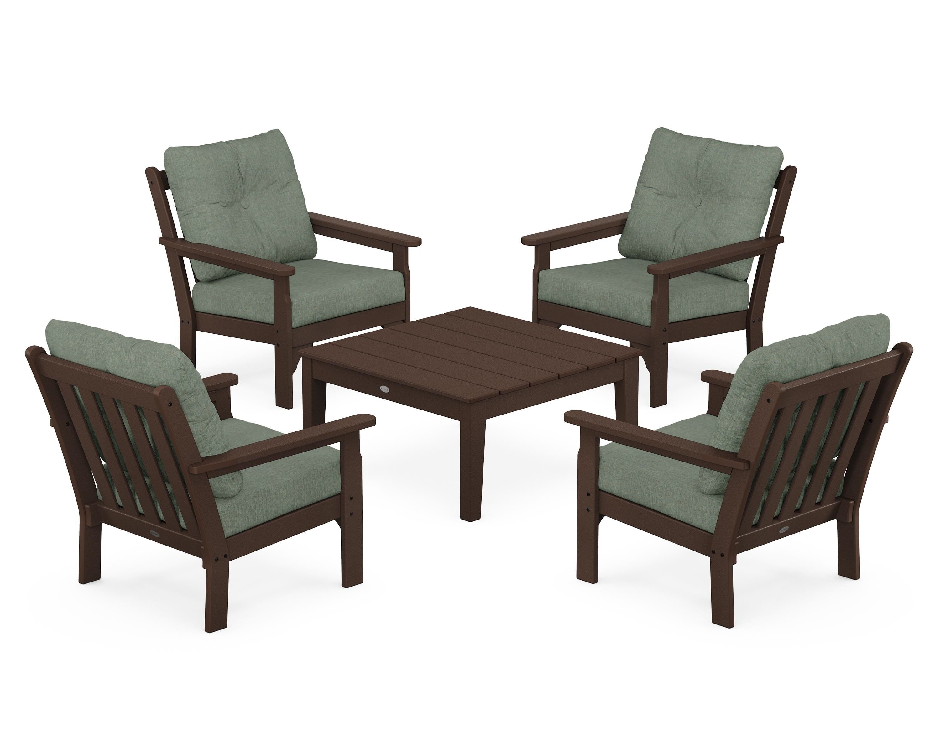 POLYWOOD Vineyard 5-Piece Deep Seating Conversation Set in Mahogany / Cast Sage