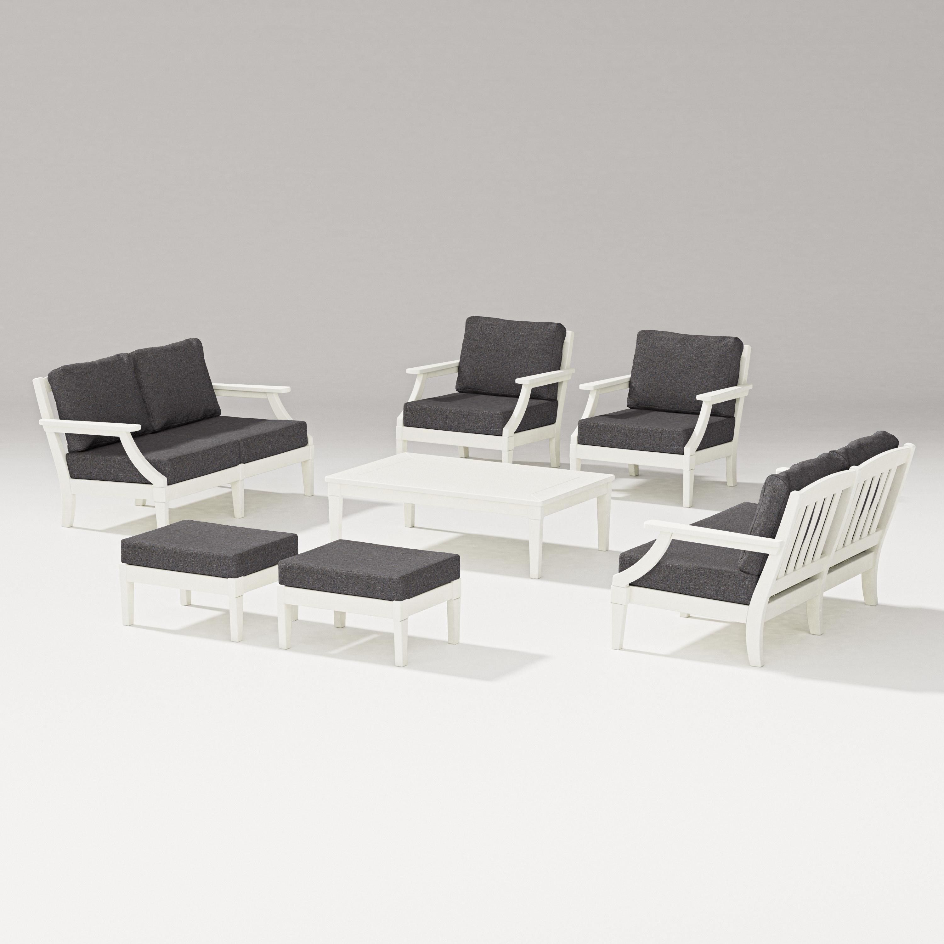 PW Designer Series Estate 7-Piece Lounge Loveseat Set in Vintage White / Ash Charcoal