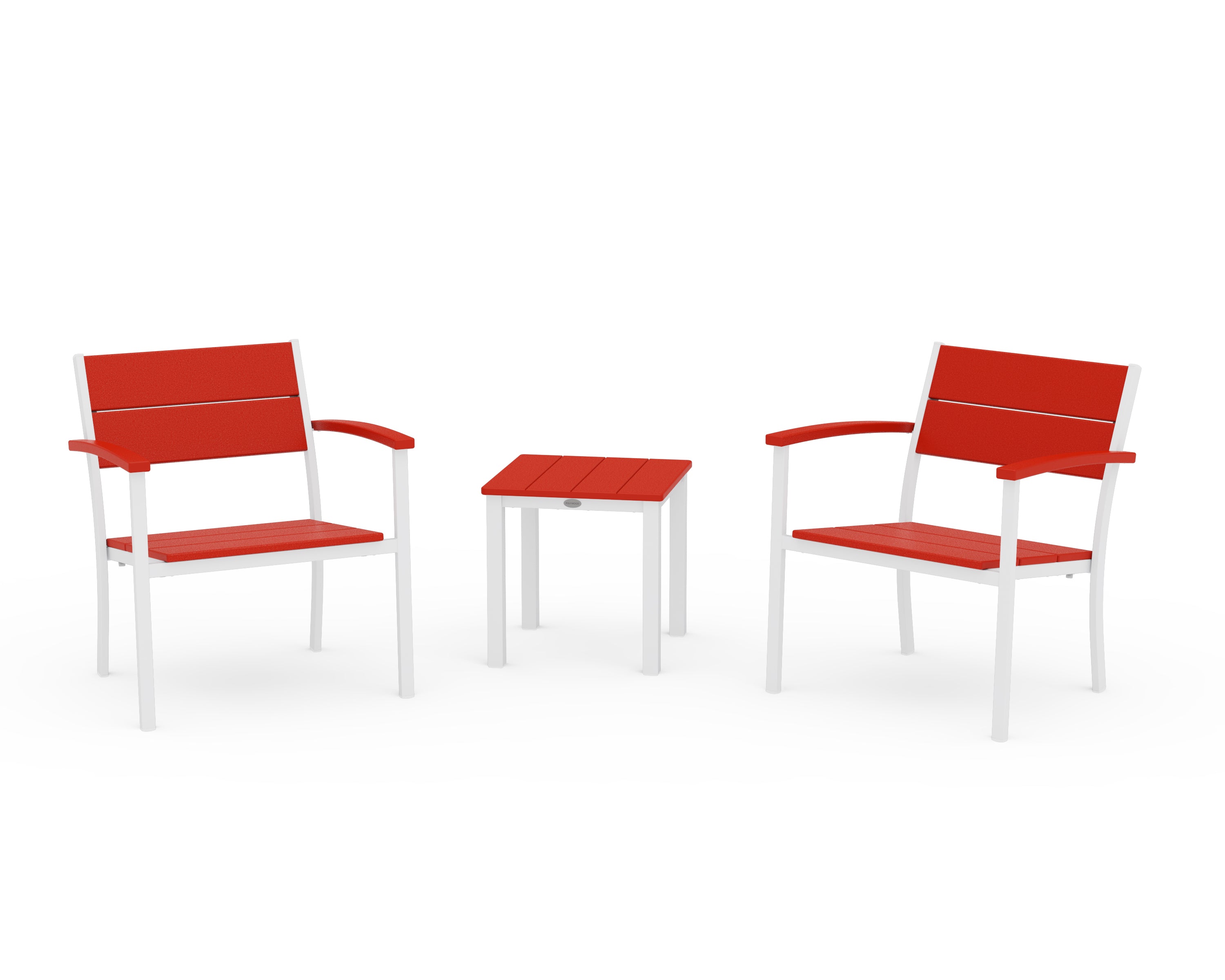 POLYWOOD Main Street 3-Piece Lounge Chair Set in White / Sunset Red