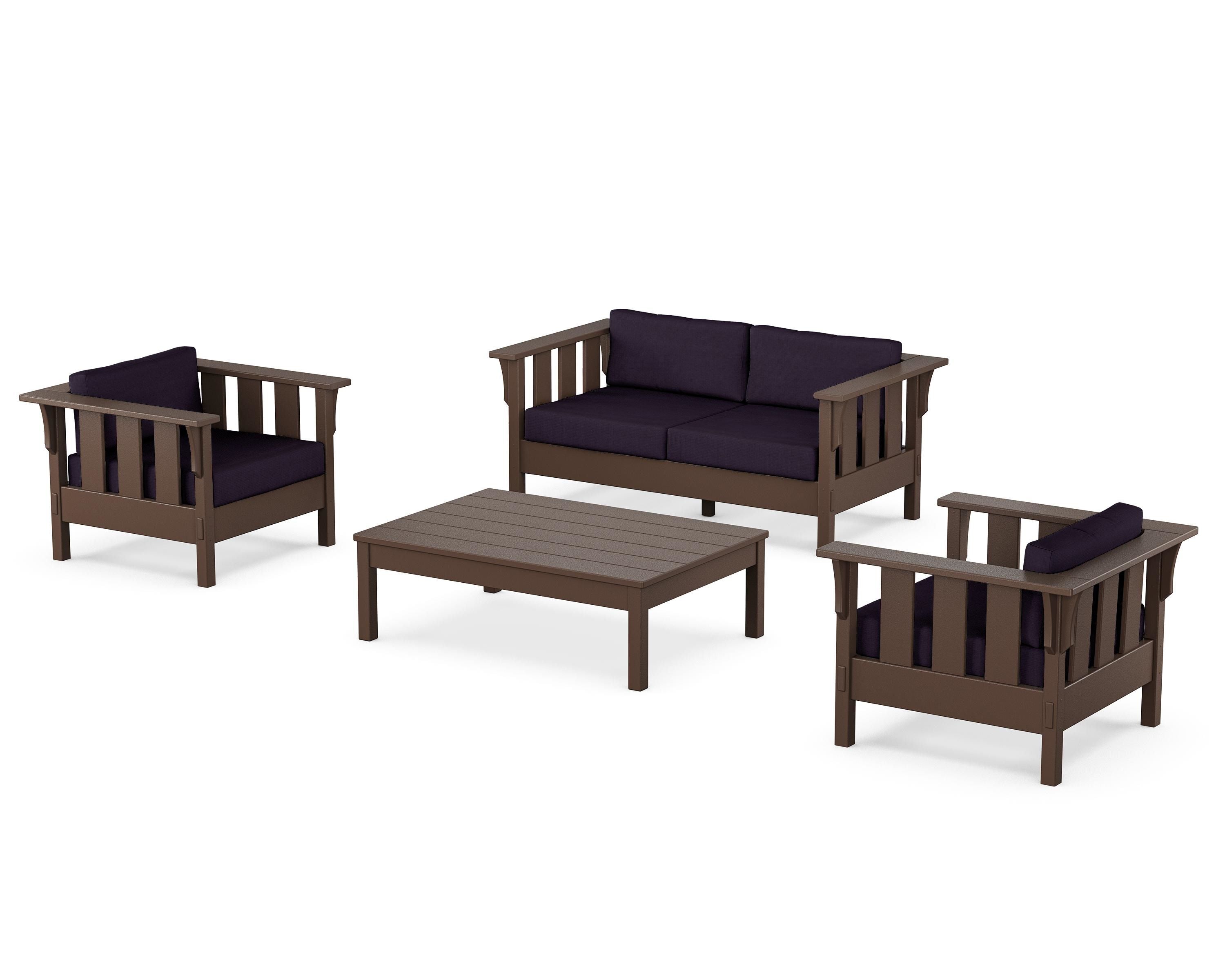 Martha Stewart by POLYWOOD Acadia 4-Piece Deep Seating Set with Loveseat in Mahogany / Navy Linen
