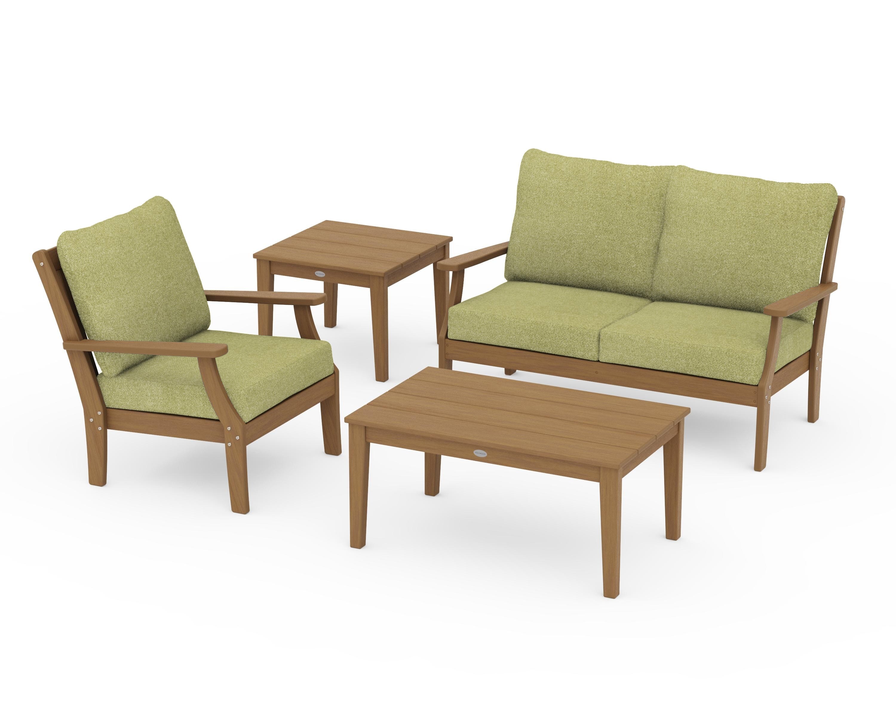 POLYWOOD Braxton 4-Piece Deep Seating Set in Natural / Chartreuse Boucle