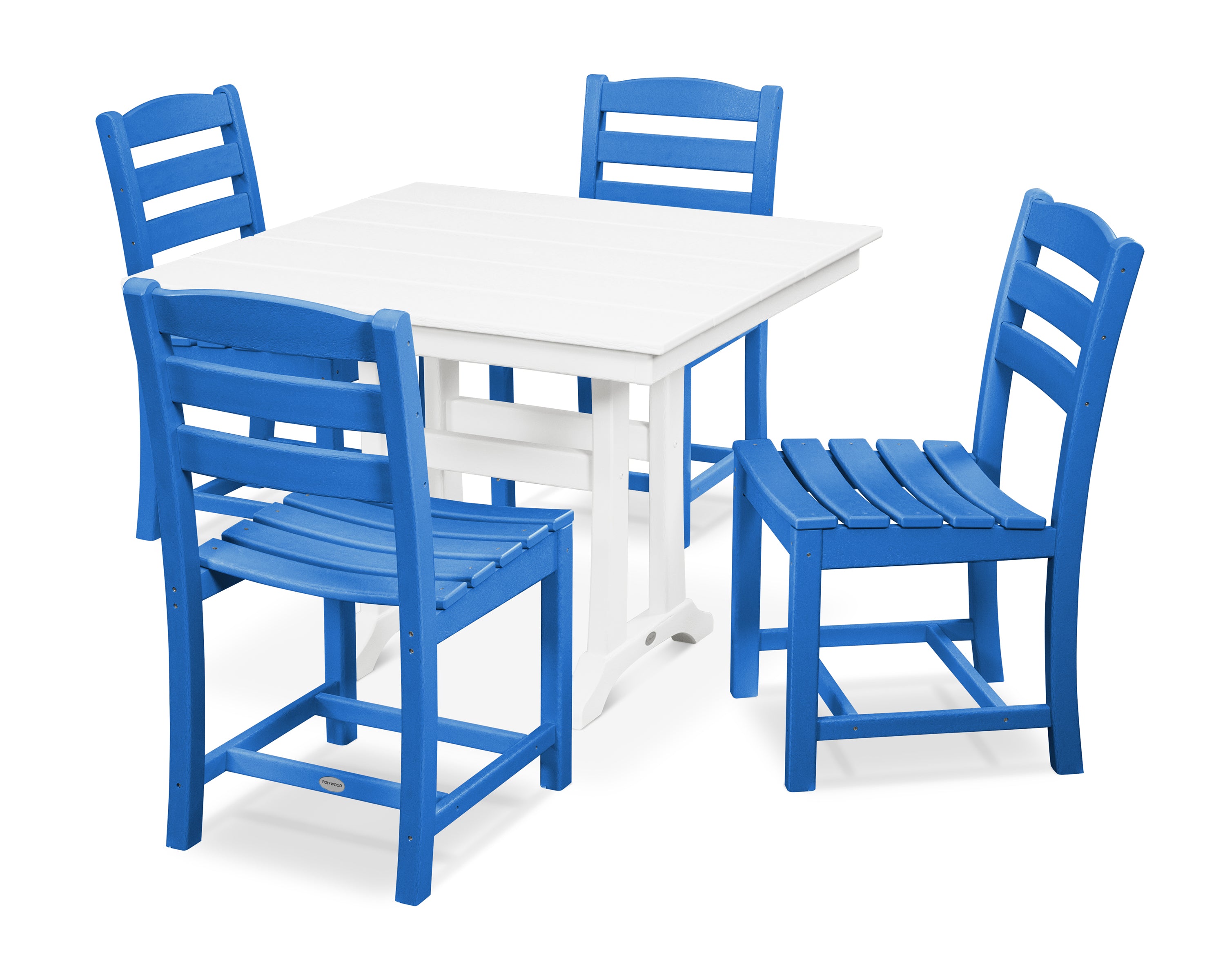 POLYWOOD® La Casa Café 5-Piece Farmhouse Trestle Side Chair Dining Set in Pacific Blue / White