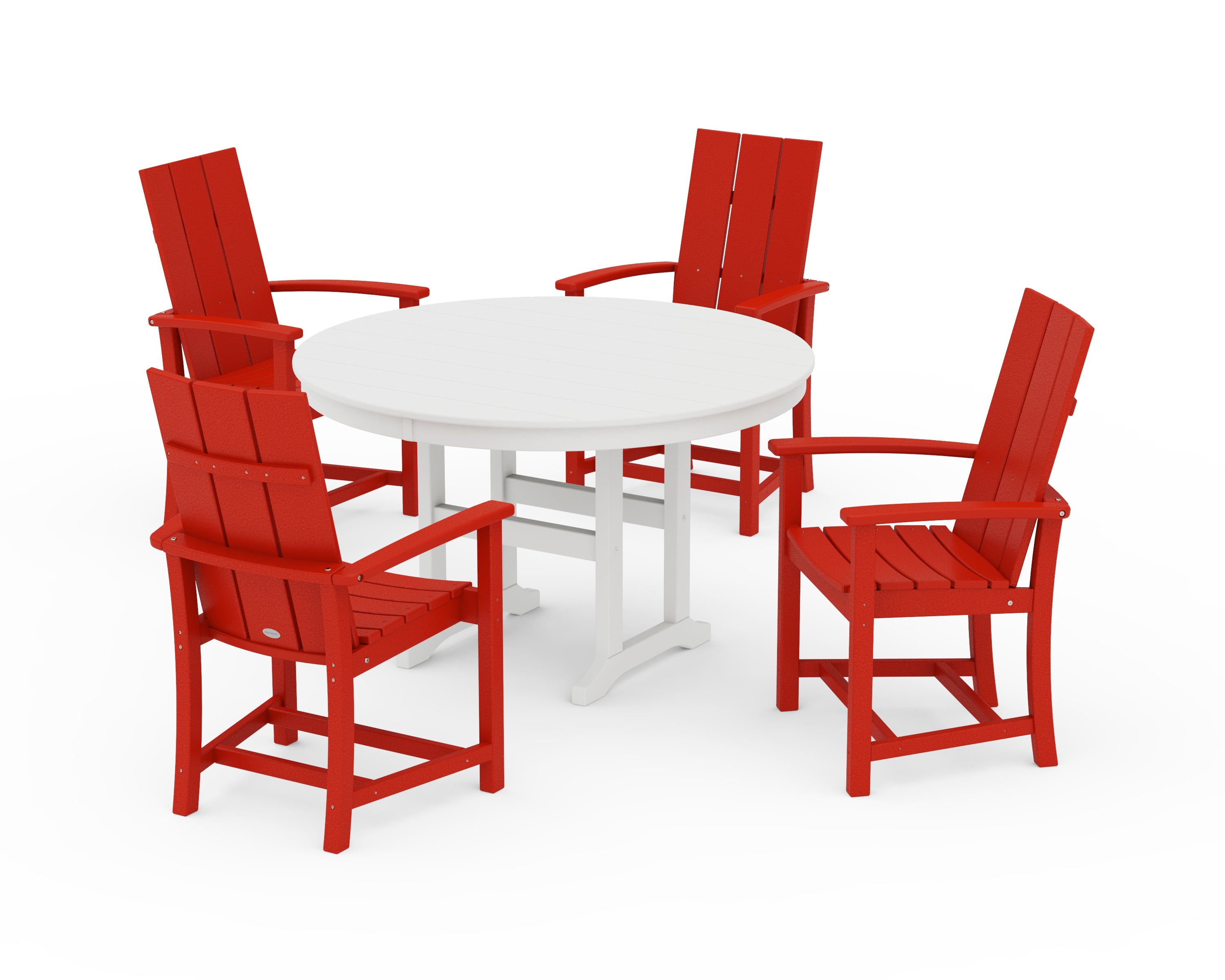 POLYWOOD Modern Adirondack 5-Piece Round Farmhouse Dining Set in Sunset Red / White