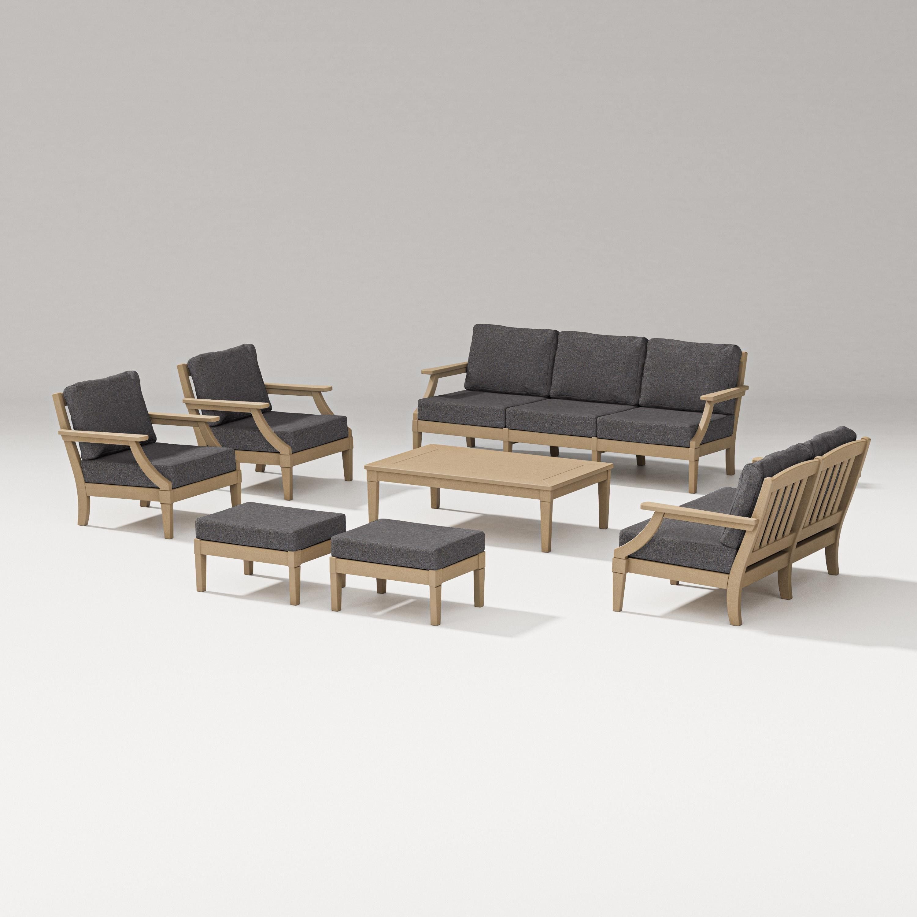 PW Designer Series Estate 7-Piece Lounge Sofa Set in Vintage Sahara / Ash Charcoal