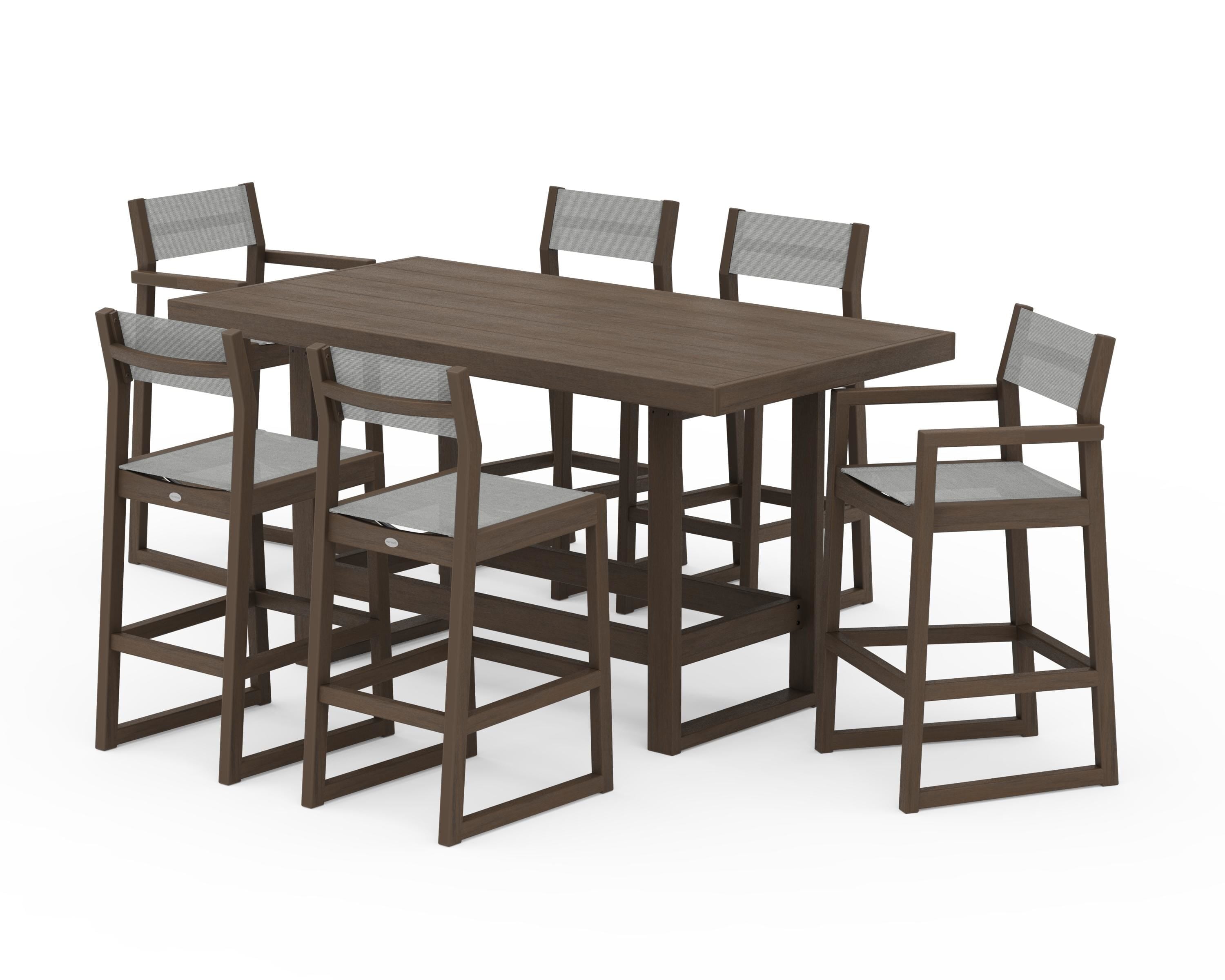 POLYWOOD EDGE Sling 7-Piece Bar Table Set in Kona / Metallic Sling