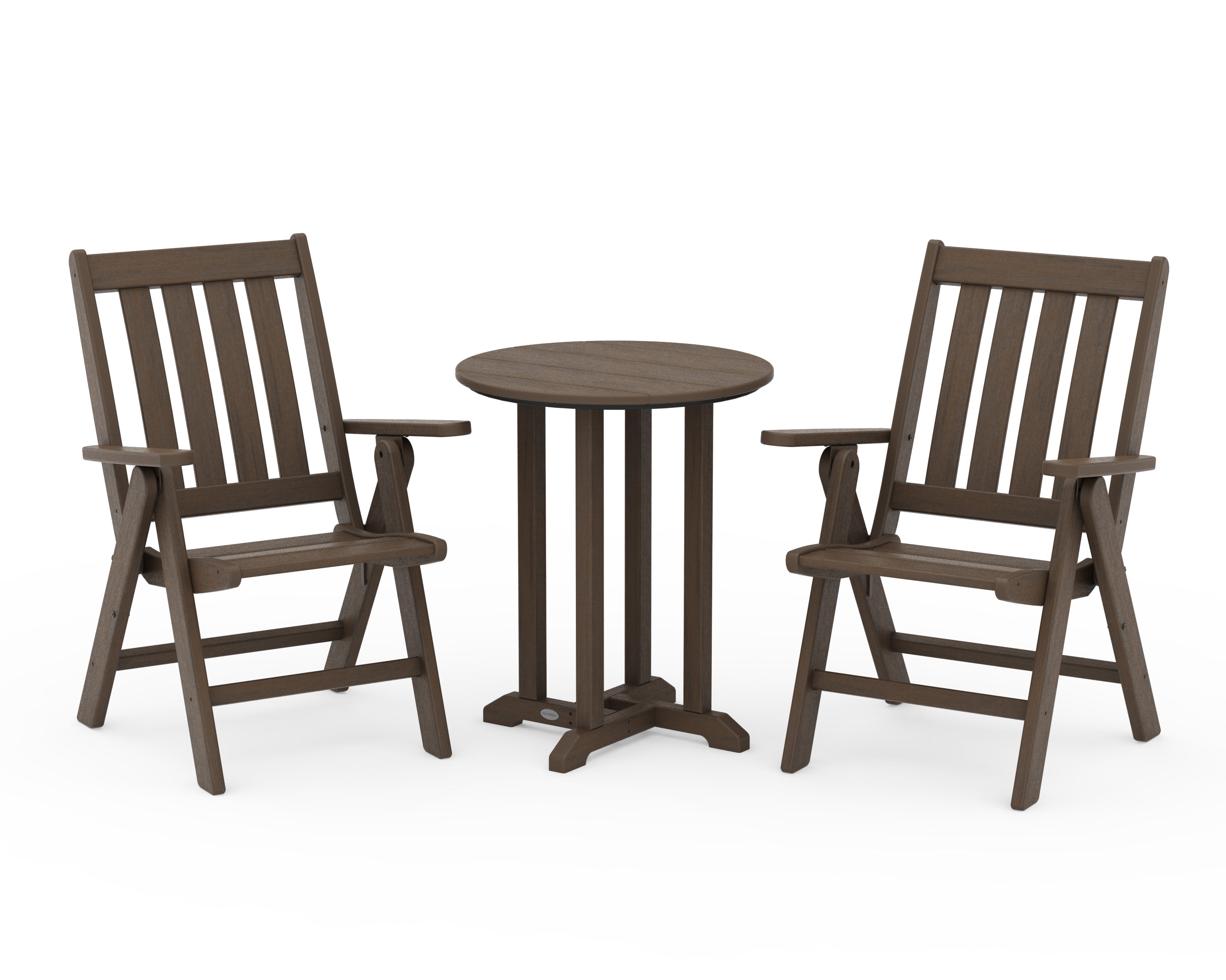 POLYWOOD Vineyard Folding Chair 3-Piece Round Bistro Dining Set in Kona