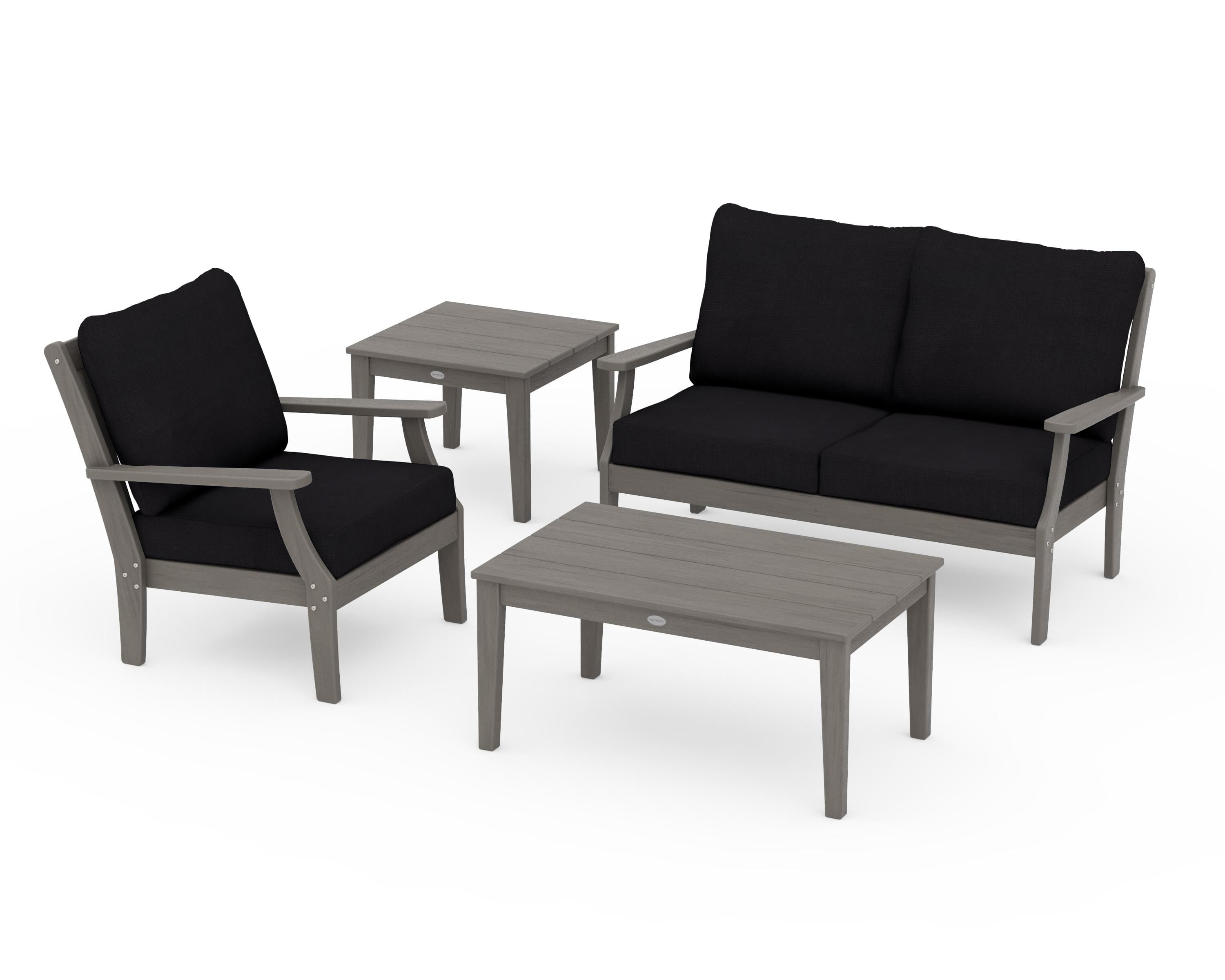 POLYWOOD Braxton 4-Piece Deep Seating Set in Driftwood / Midnight Linen