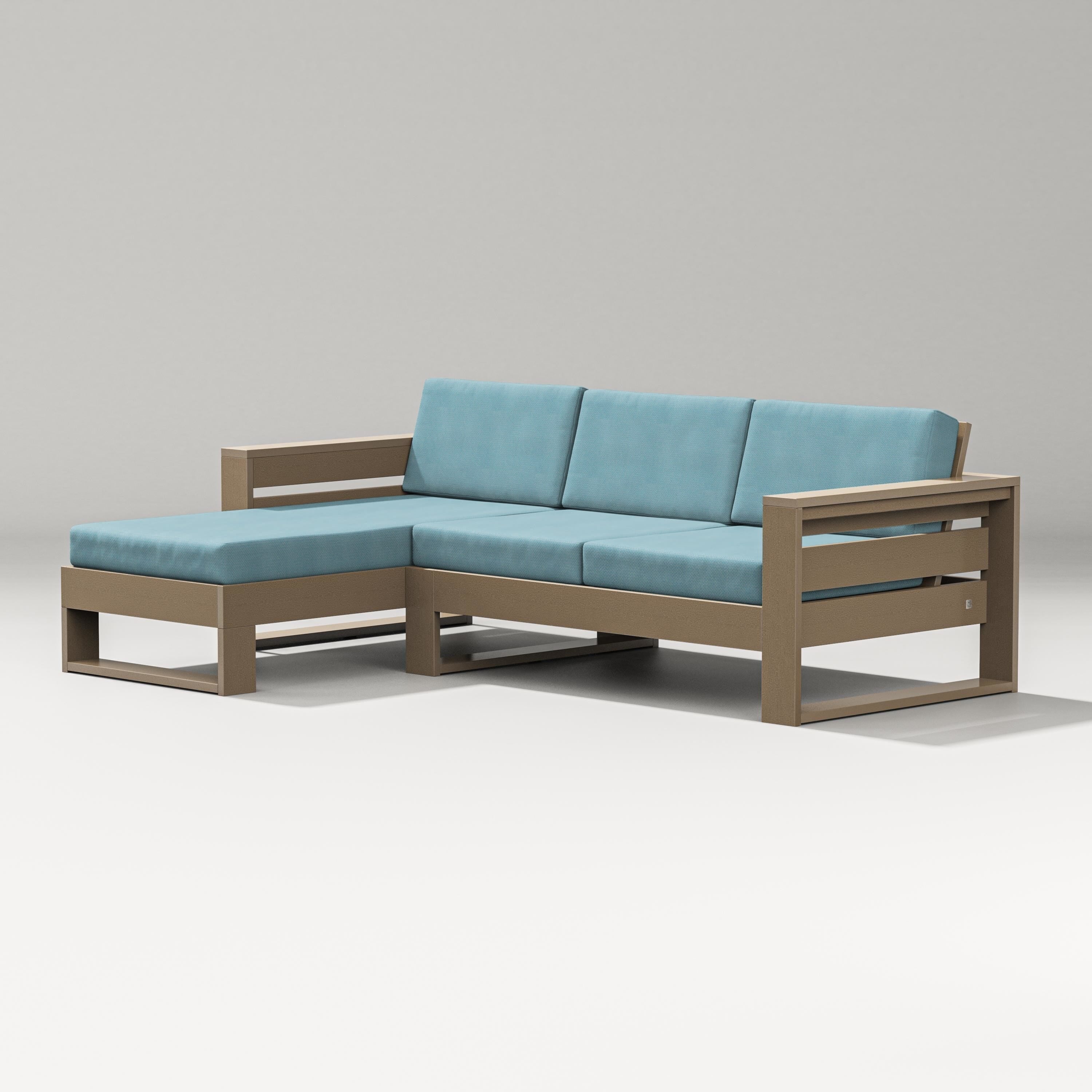 PW Designer Series Latitude Left Chaise Sectional in Vintage Sahara / Lattice Sky Blue