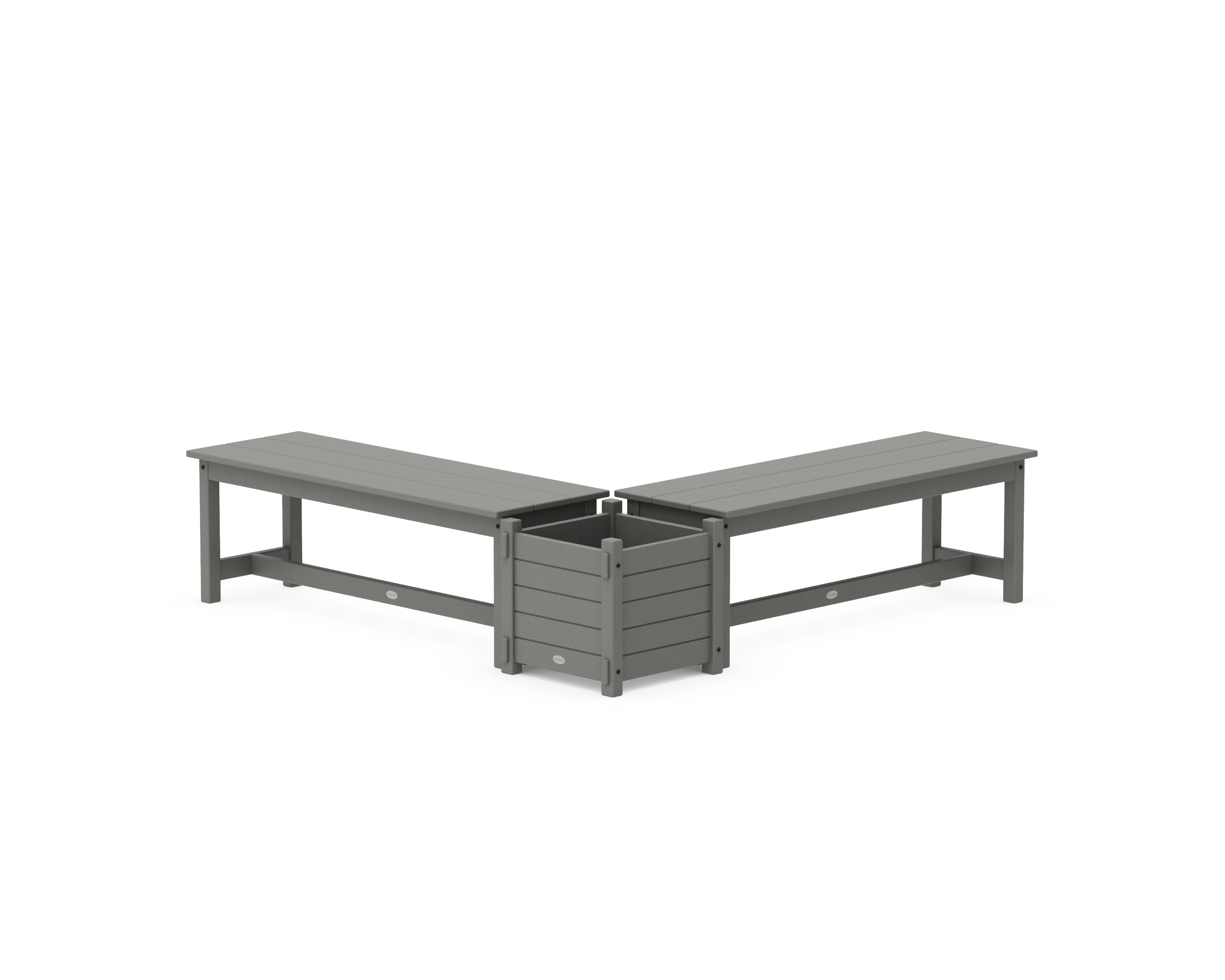 POLYWOOD 48" Nautical L- Shaped Planter Bench Set in Slate Grey
