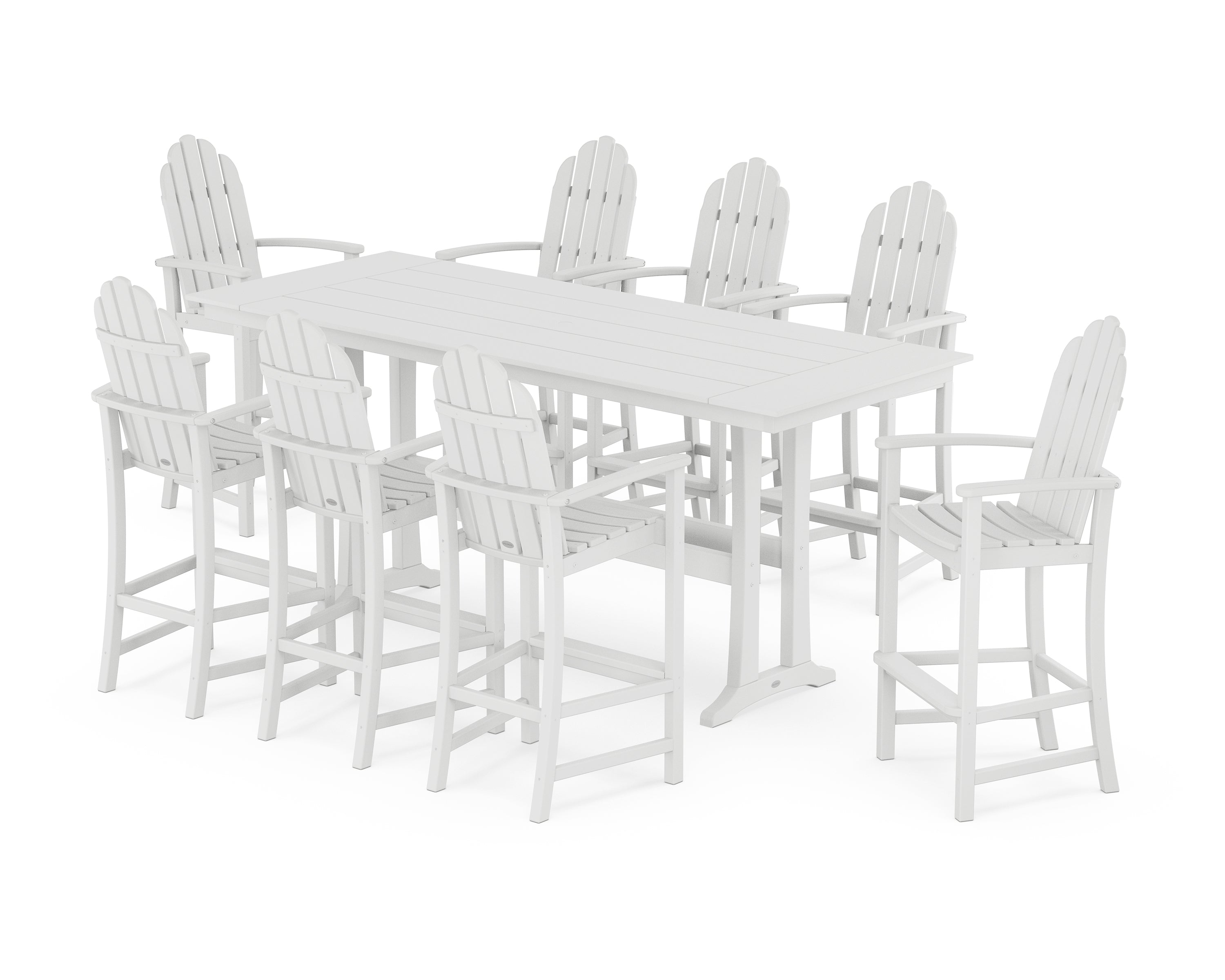 POLYWOOD® Classic Adirondack 9-Piece Farmhouse Bar Set with Trestle Legs in White