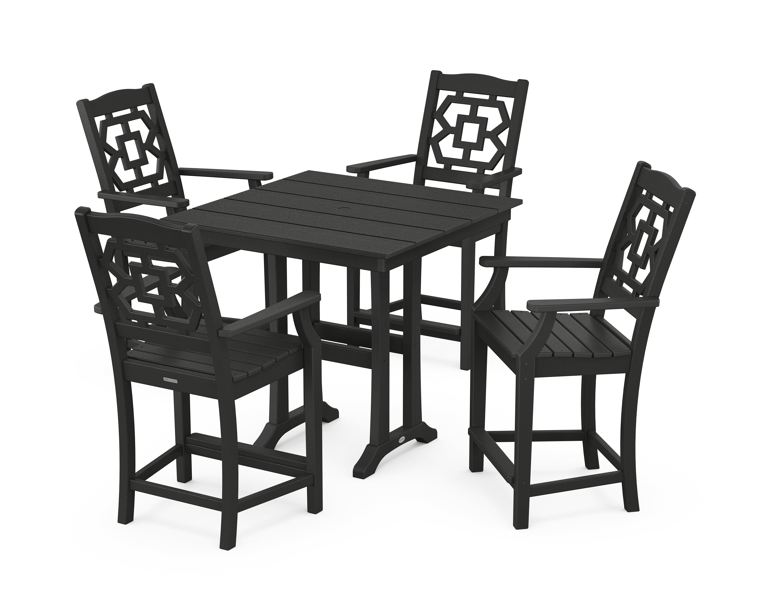 Martha Stewart by POLYWOOD® Chinoiserie 5-Piece Farmhouse Counter Set with Trestle Legs in Black