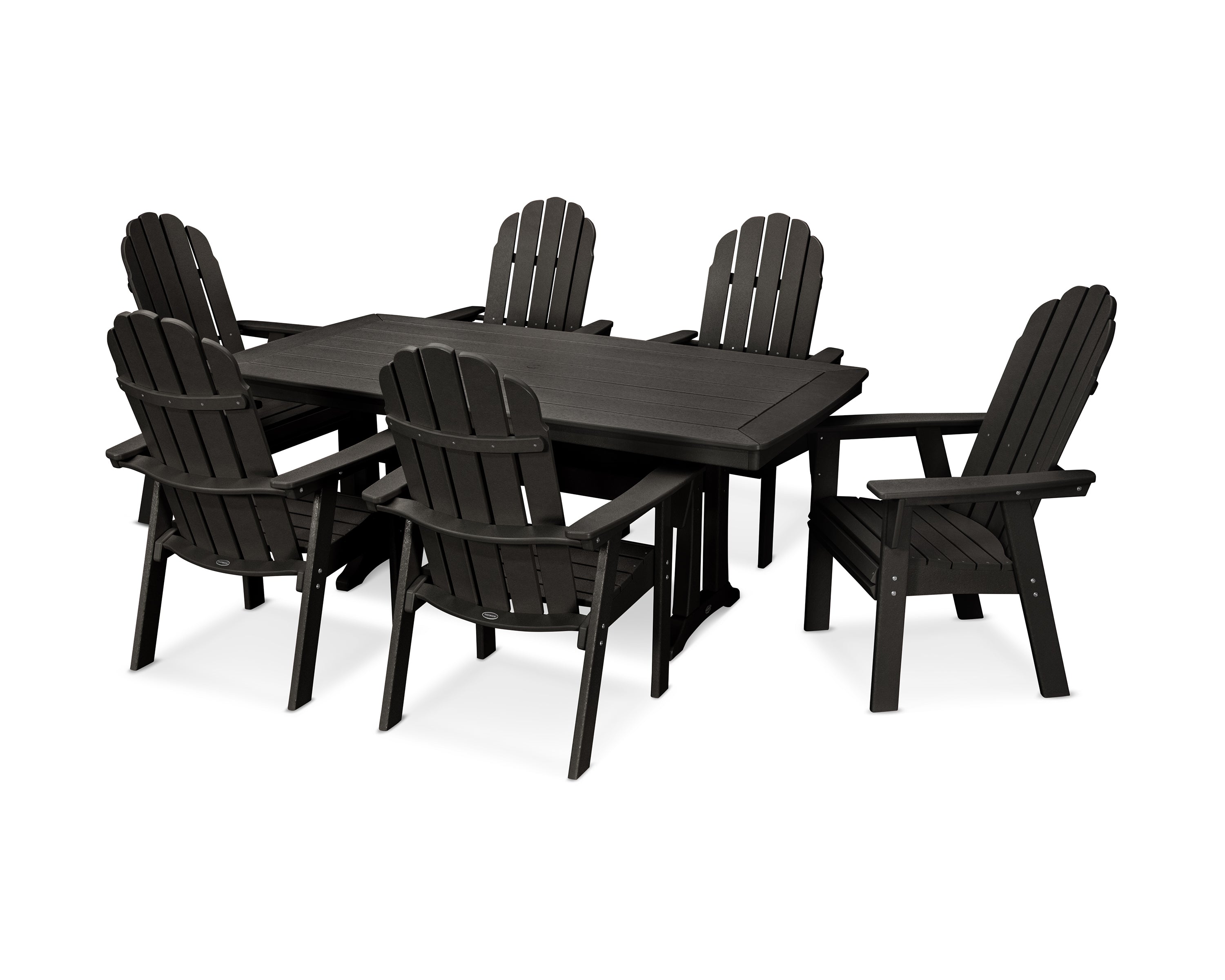 POLYWOOD® Vineyard Curveback Adirondack 7-Piece Dining Set with Trestle Legs in Black