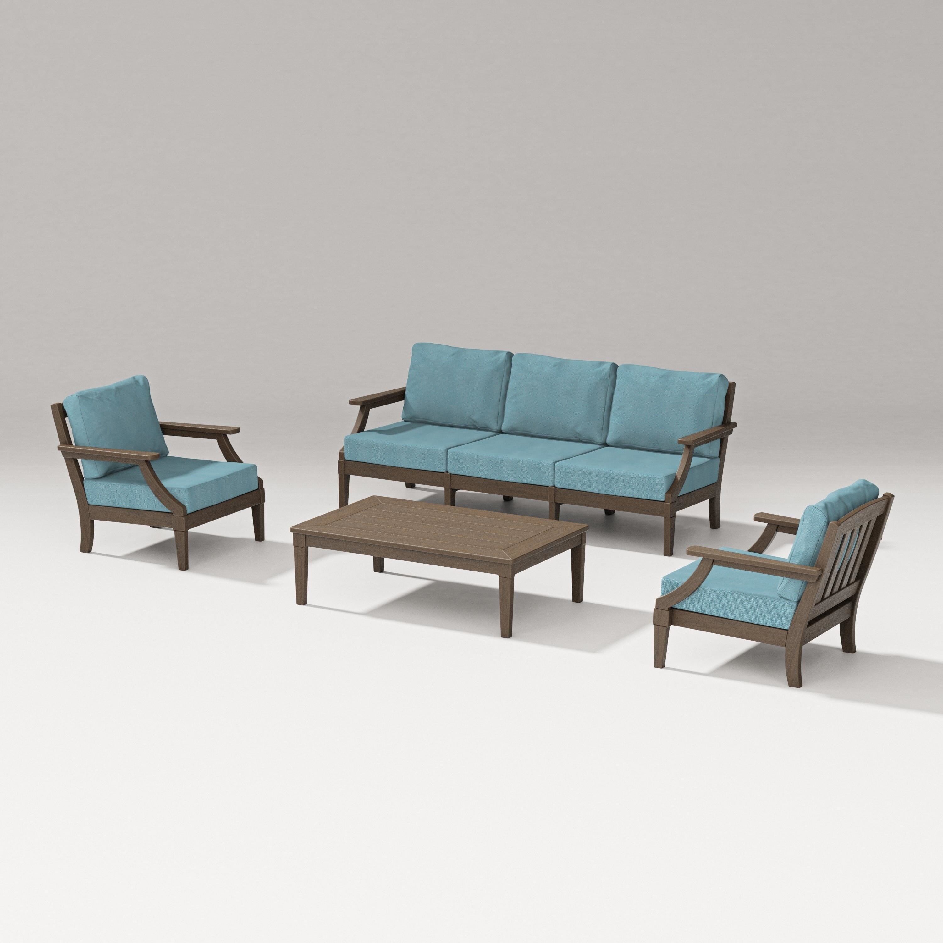PW Designer Series Estate 4-Piece Lounge Sofa Set in Kona / Lattice Sky Blue