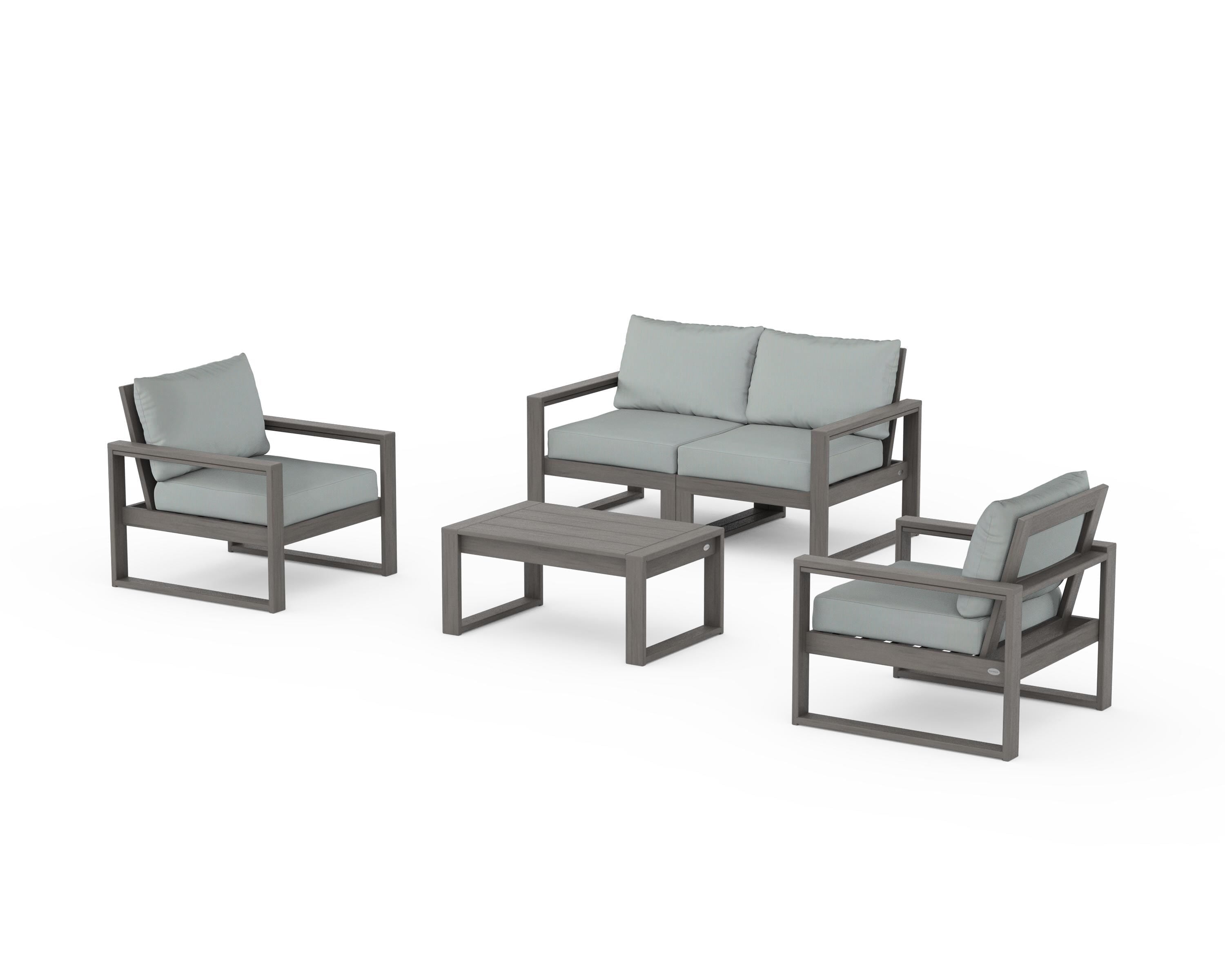 POLYWOOD EDGE Sectional 4-Piece Deep Seating Set with Loveseat in Driftwood / Spa