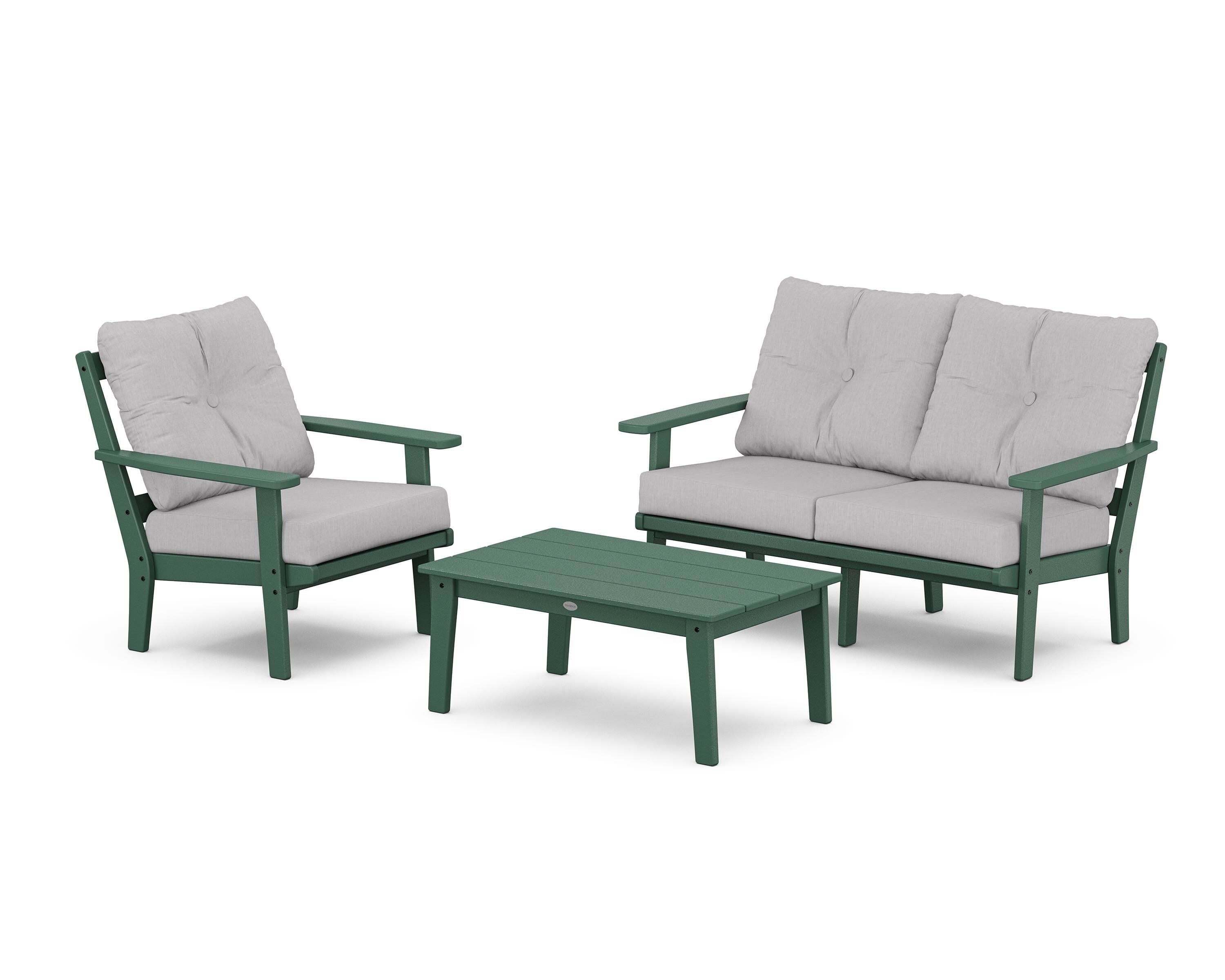 POLYWOOD Oxford 3-Piece Deep Seating Set with Loveseat in Green / Granite