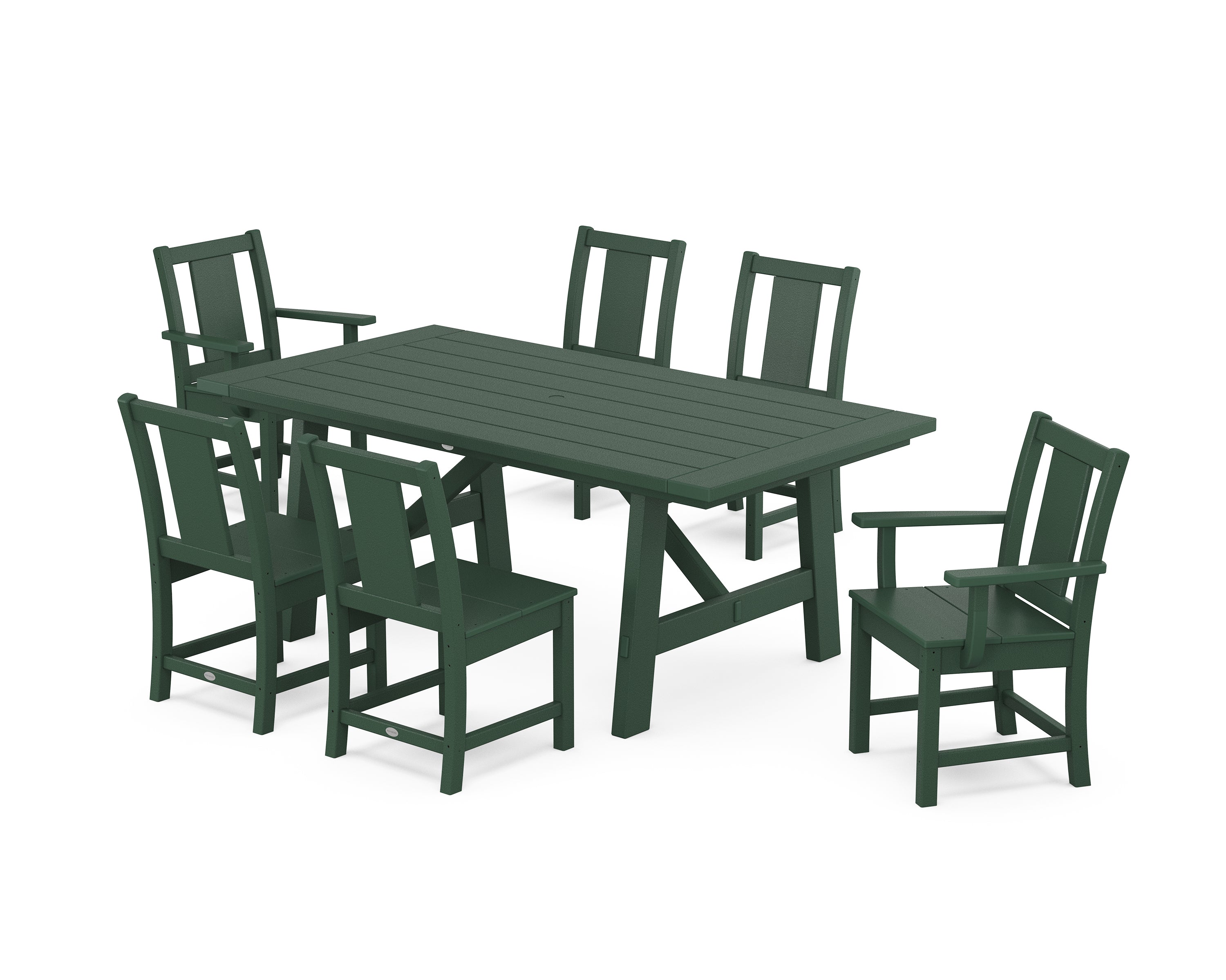 POLYWOOD® Prairie 7-Piece Rustic Farmhouse Dining Set in Green