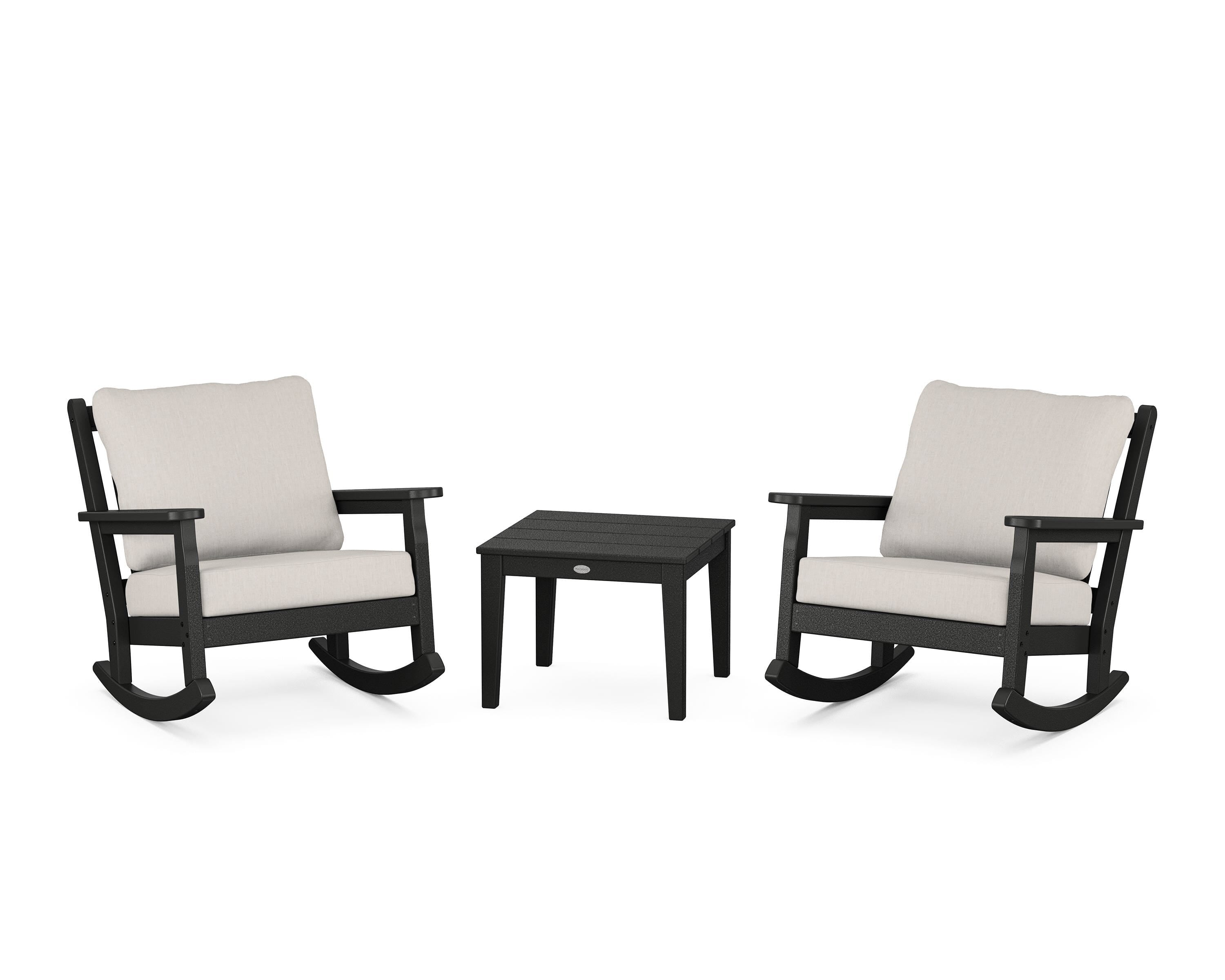 POLYWOOD Chippendale 3-Piece Deep Seating Rocker Set in Black / Cast Ash