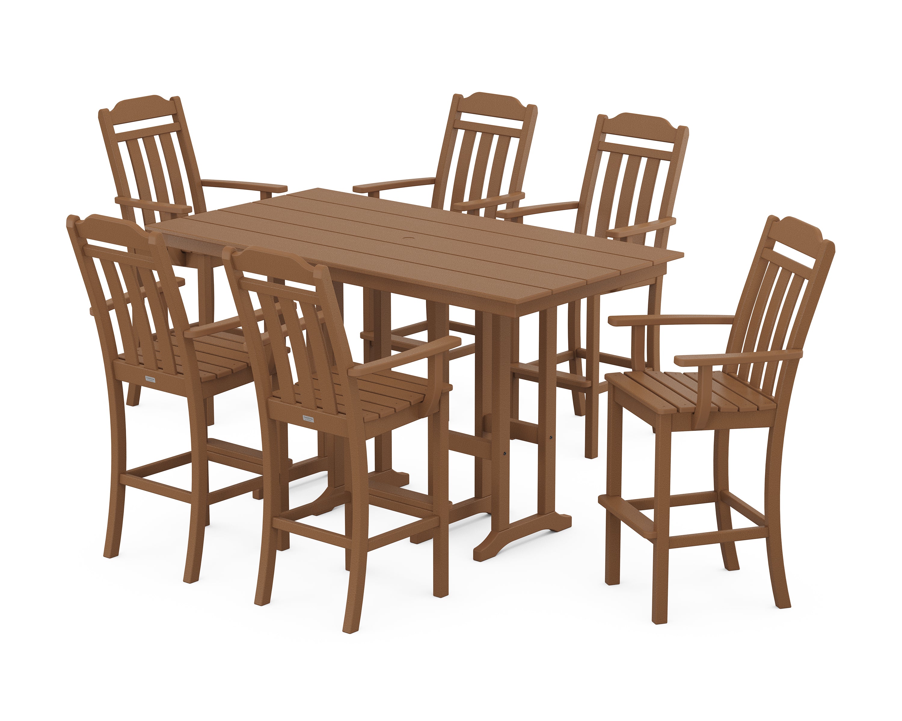 POLYWOOD Country Living Arm Chair 7-Piece Farmhouse Bar Set in Teak