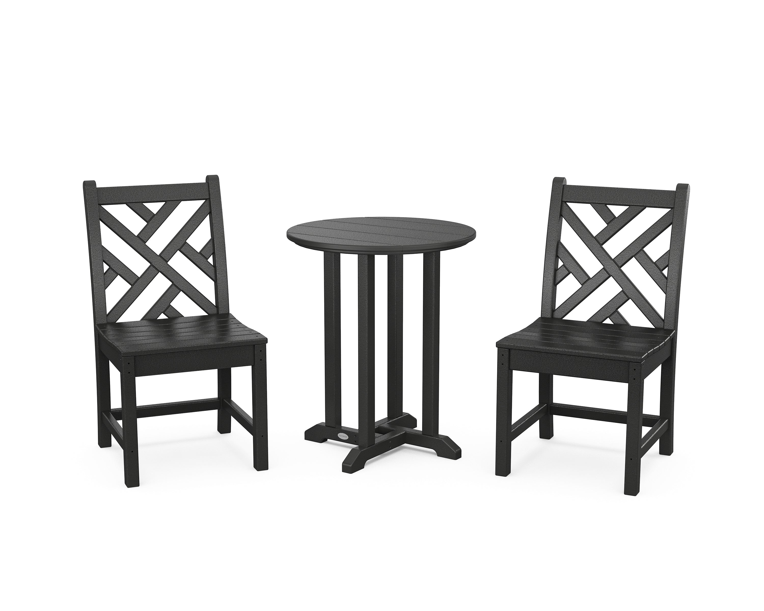 POLYWOOD Chippendale Side Chair 3-Piece Round Bistro Dining Set in Black