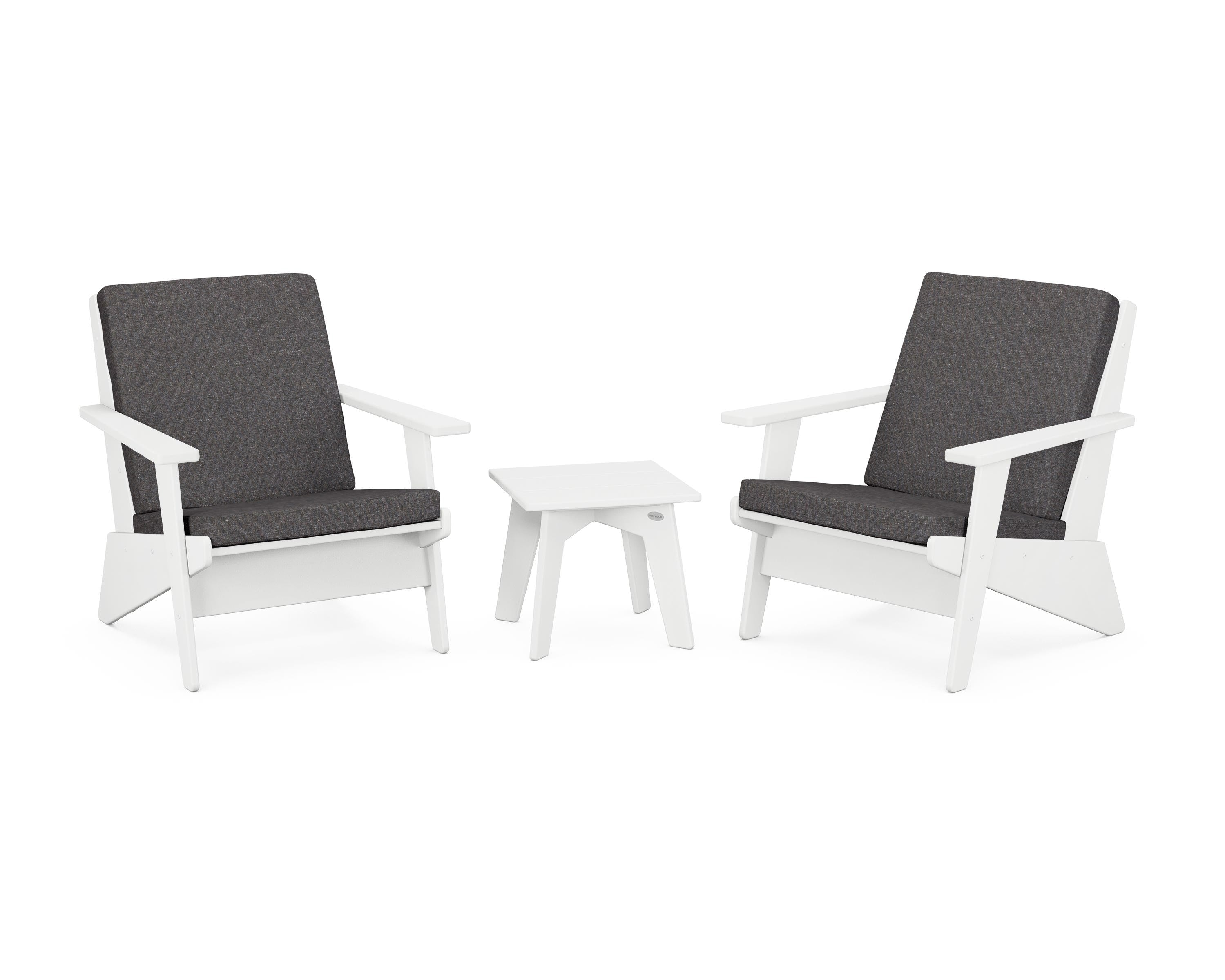POLYWOOD Riviera Modern Lounge 3-Piece Set in White / Ash Charcoal