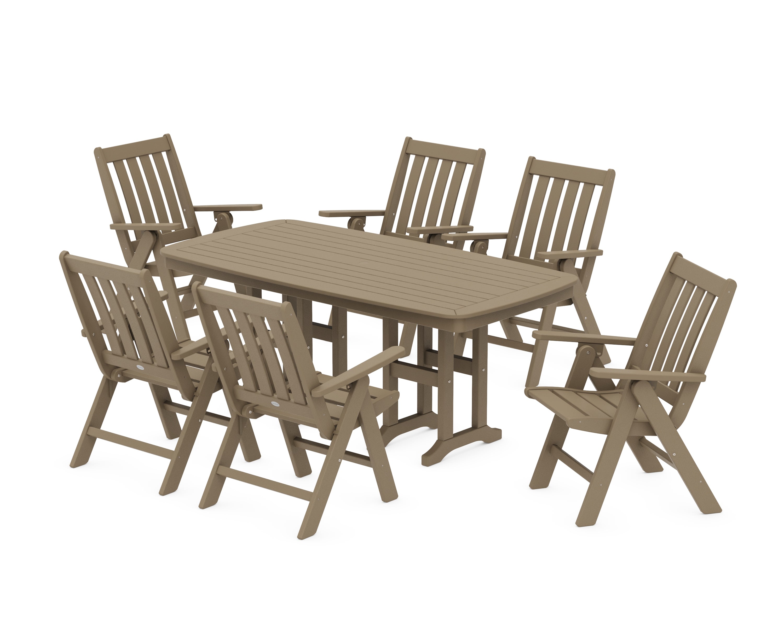 POLYWOOD Vineyard Folding Chair 7-Piece Dining Set in Vintage Sahara