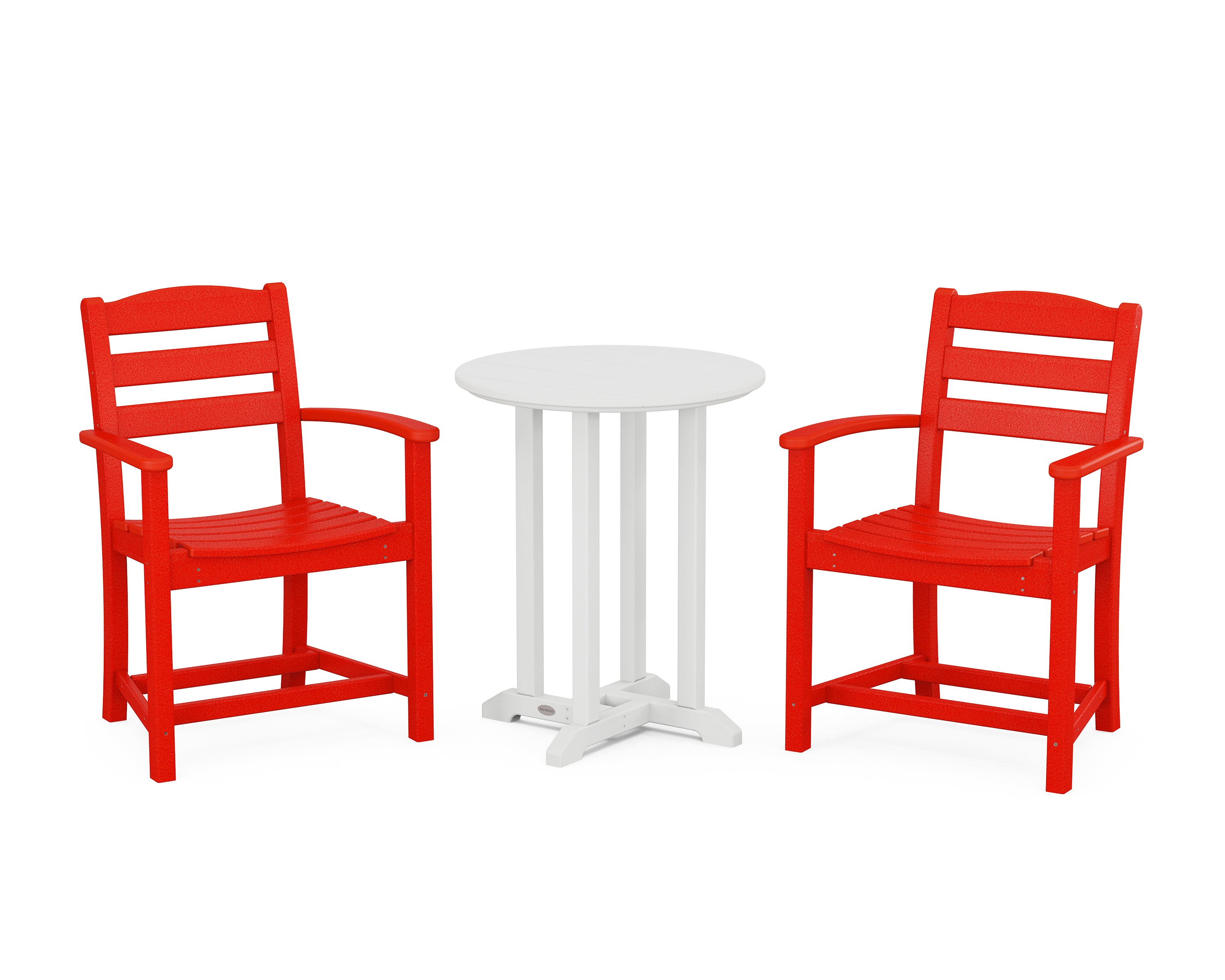 POLYWOOD La Casa Café 3-Piece Round Bistro Dining Set in Sunset Red / White