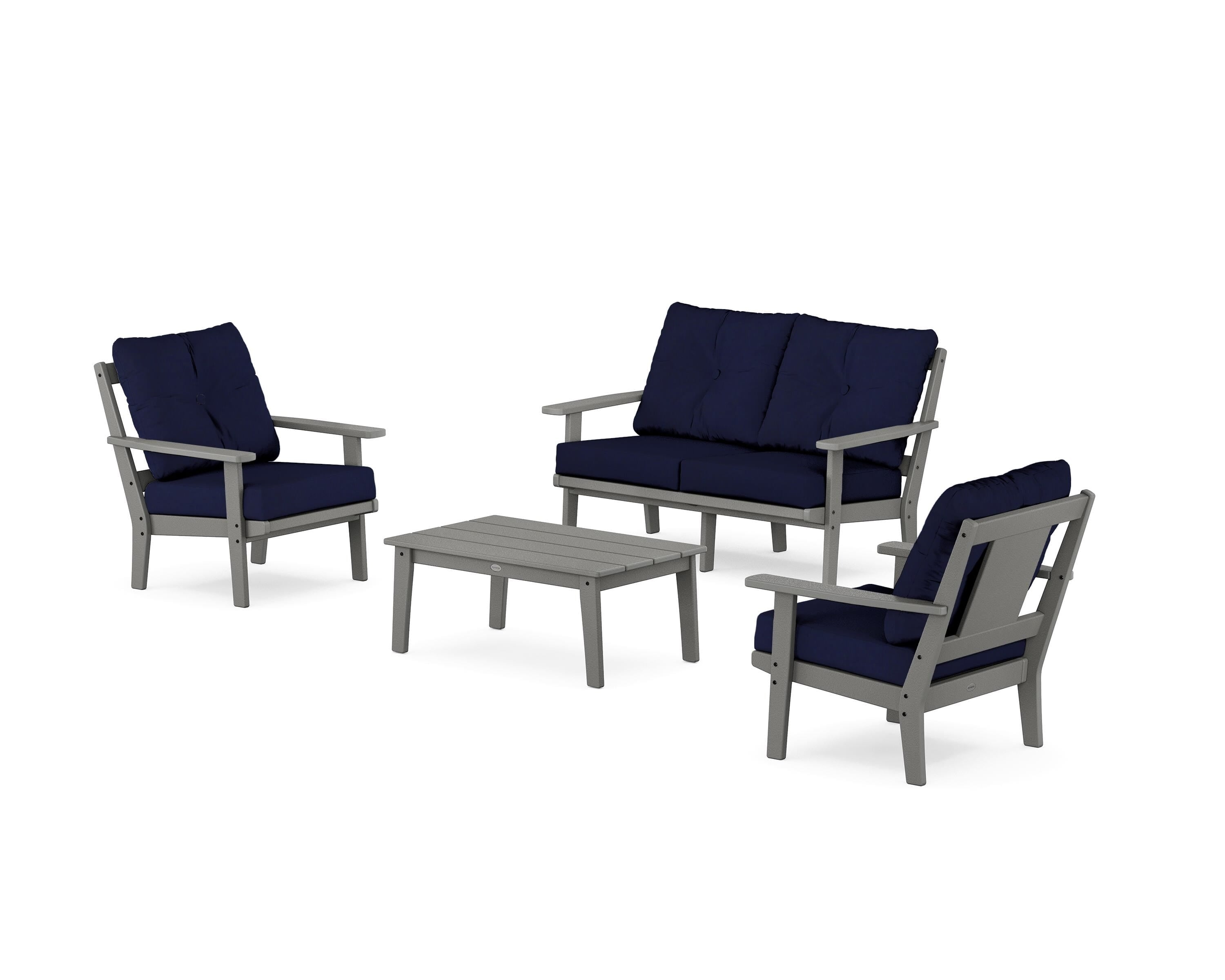 POLYWOOD Prairie 4-Piece Deep Seating Set with Loveseat in Slate Grey / Navy