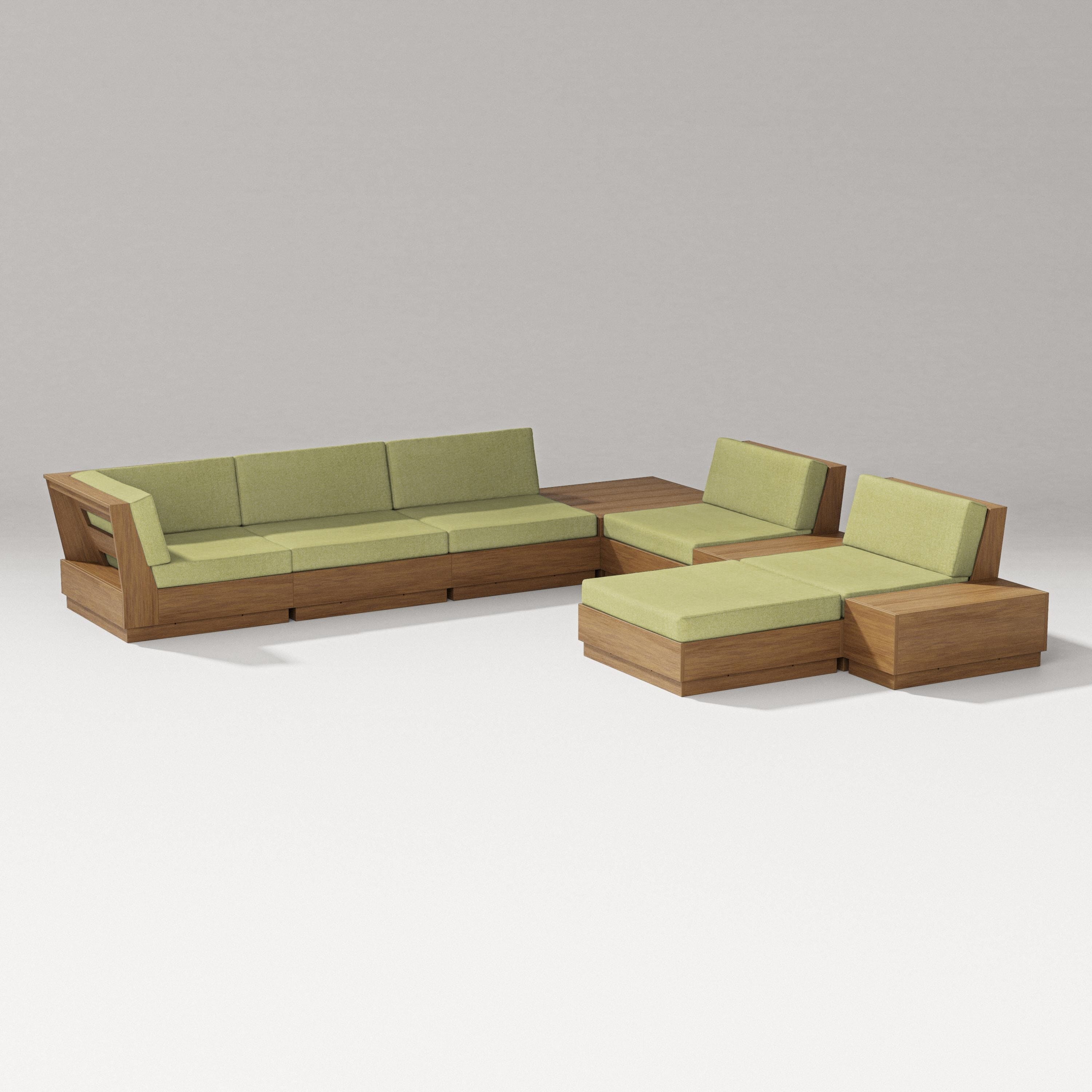 PW Designer Series Elevate 9-Piece Conversation Sectional in Natural / Chartreuse Boucle