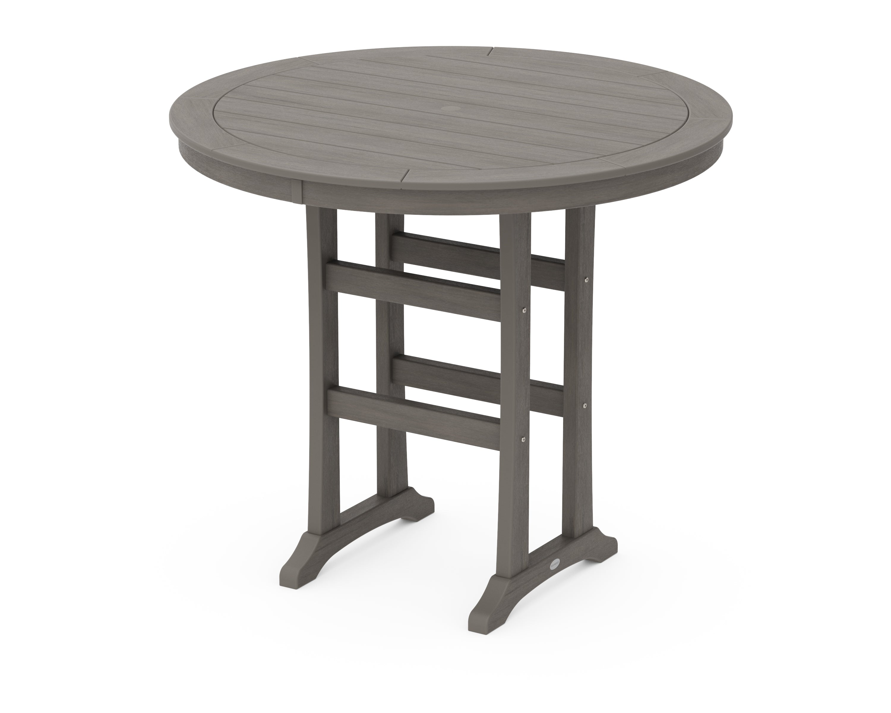 POLYWOOD Nautical Trestle 48" Round Bar Table in Driftwood