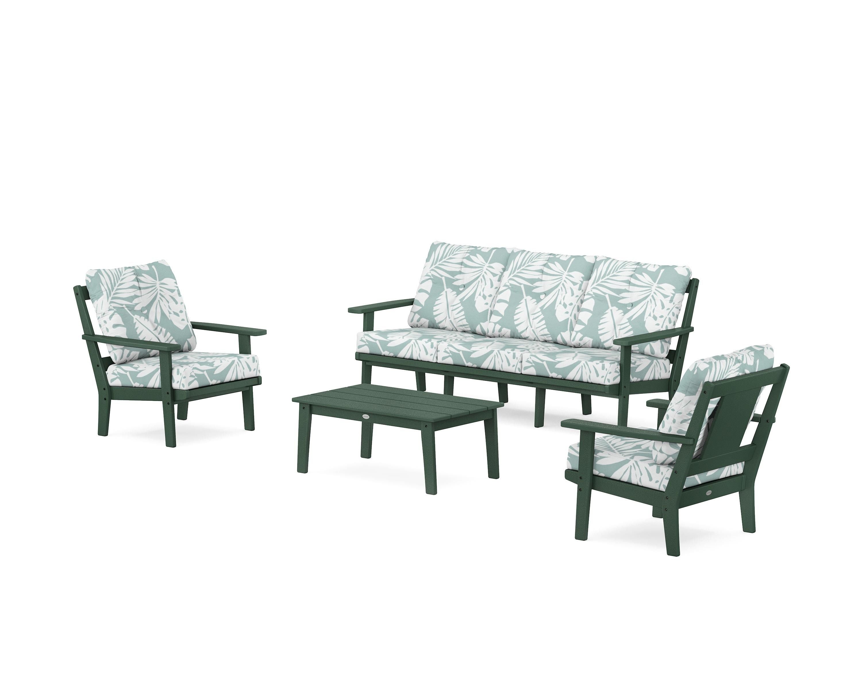POLYWOOD Prairie 4-Piece Deep Seating Set with Sofa in Green / Leaf Glacier Spa