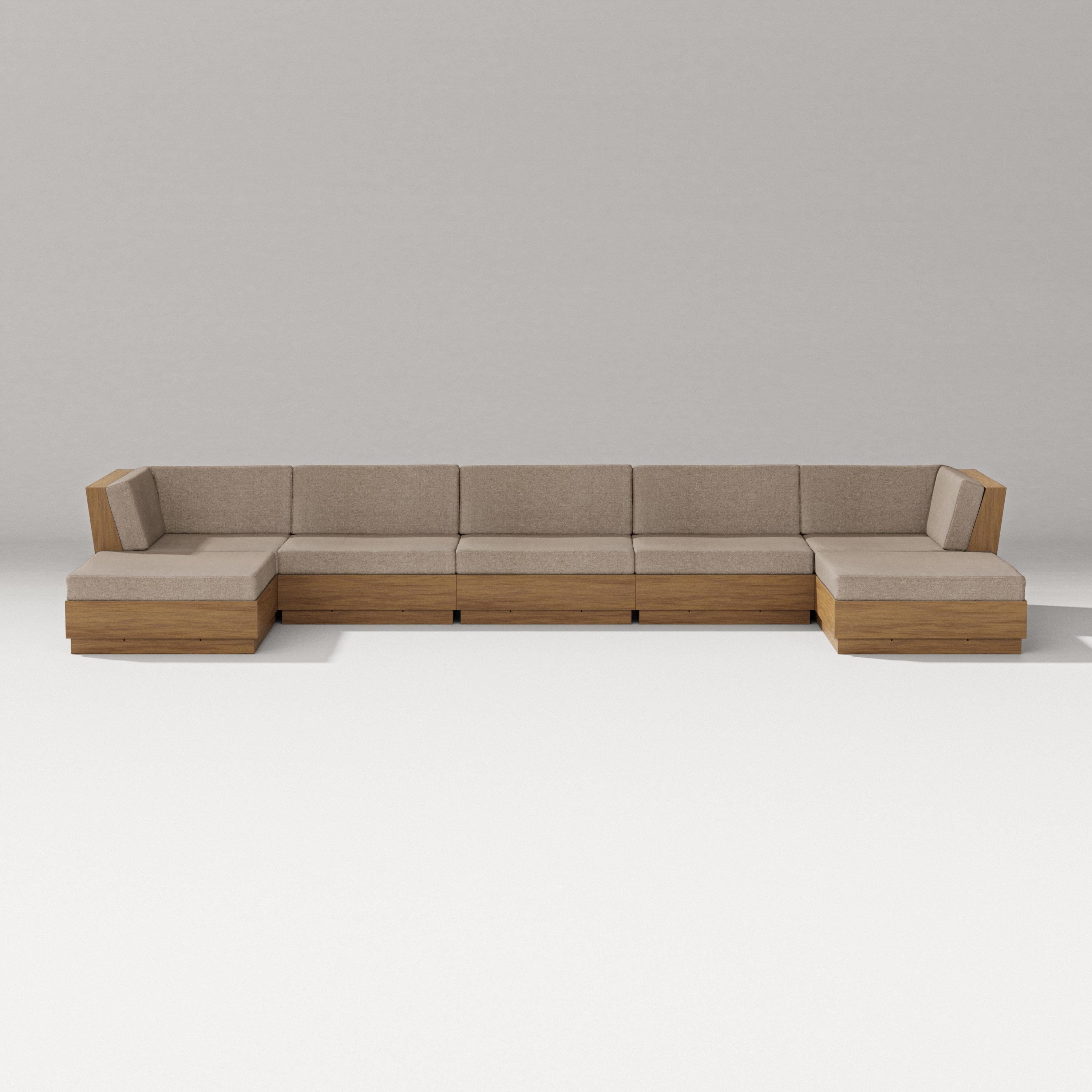 PW Designer Series Elevate 7-Piece Double Chaise Sectional in Natural / Spiced Burlap