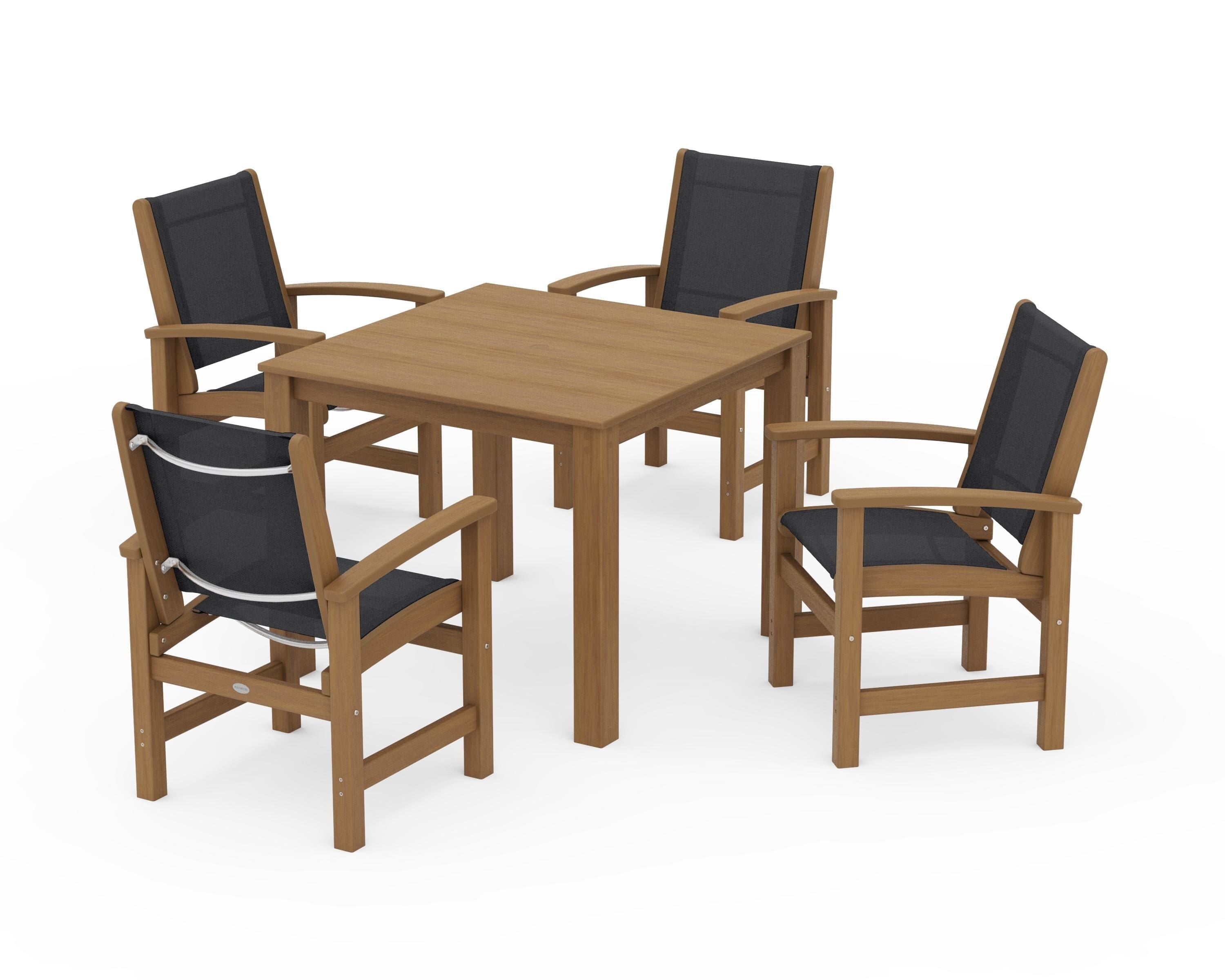POLYWOOD Coastal 5-Piece Parsons Dining Set in Natural / Black Sling