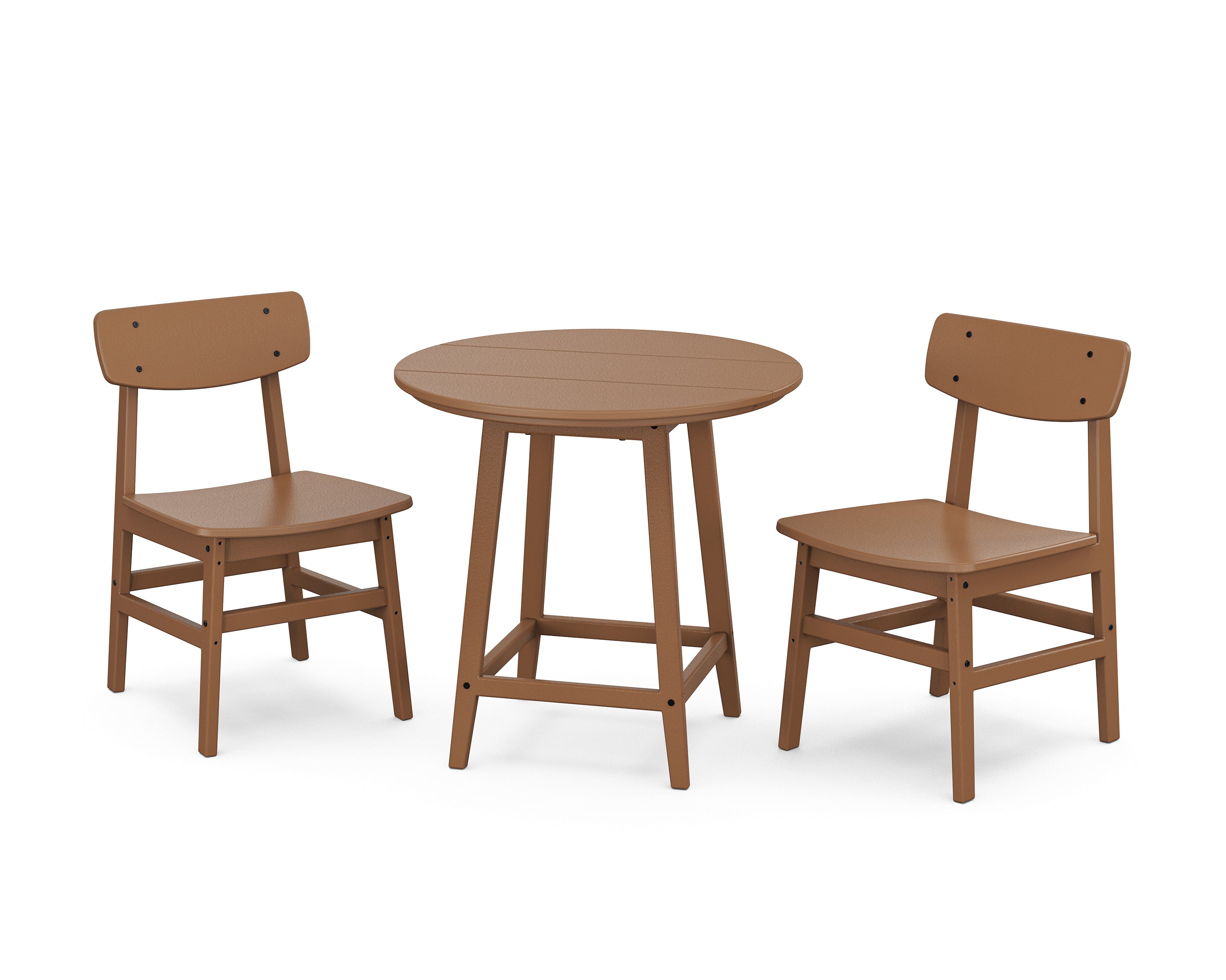 POLYWOOD® Modern Studio Urban Chair 3-Piece Round Bistro Dining Set in Teak