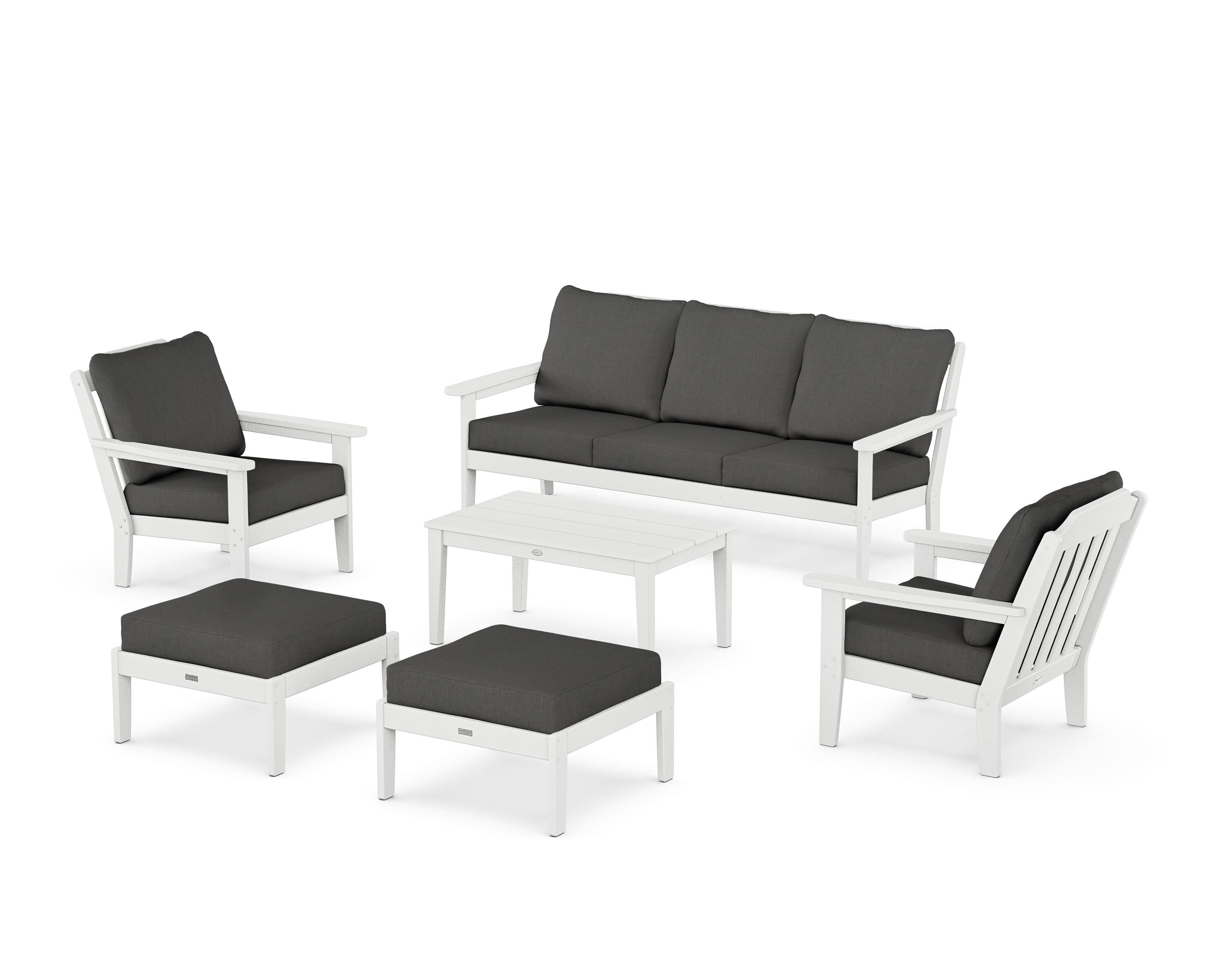 Country Living Cottage 6-Piece Lounge Sofa Set in White / Spectrum Carbon