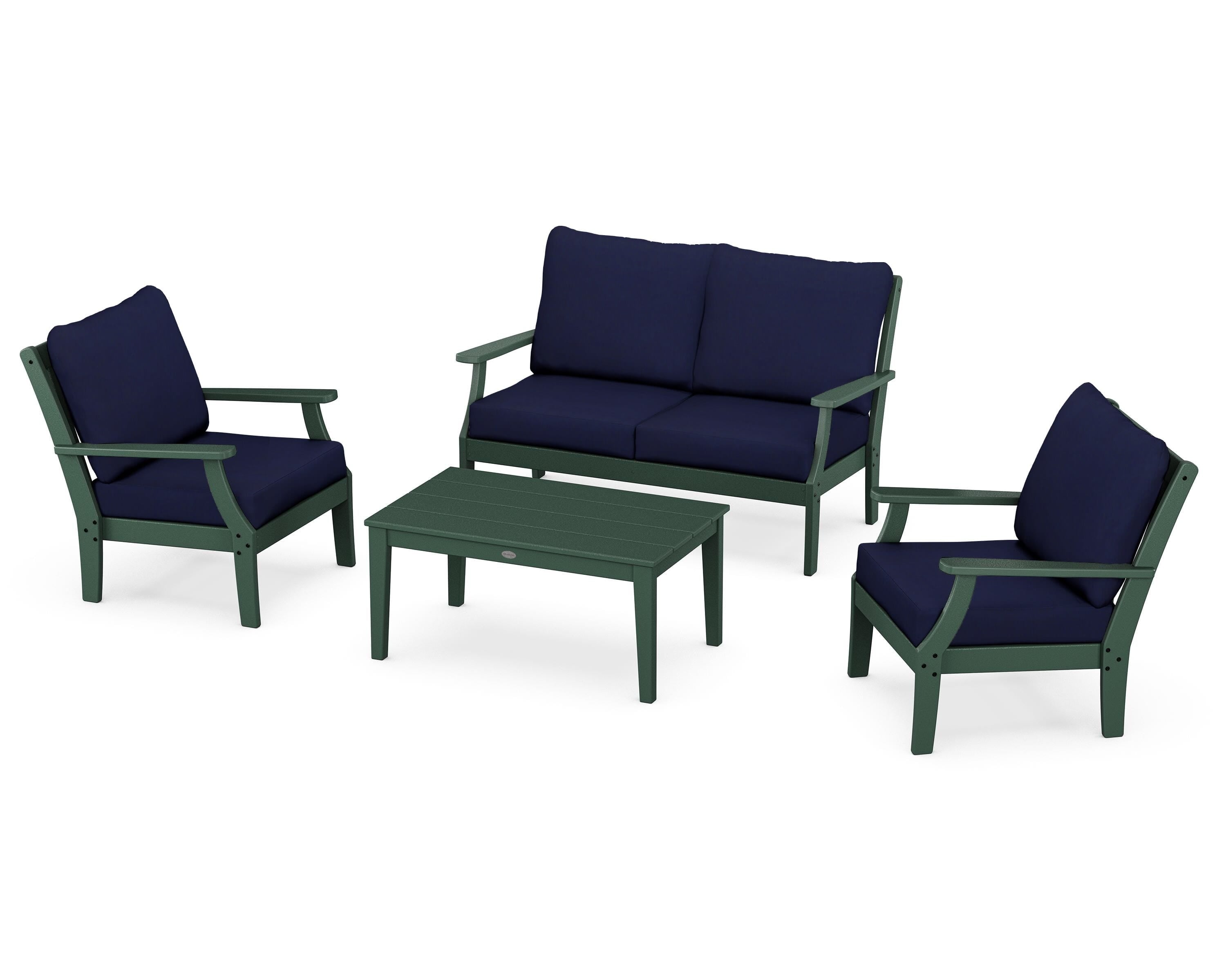 POLYWOOD Braxton 4-Piece Deep Seating Chair Set in Green / Navy