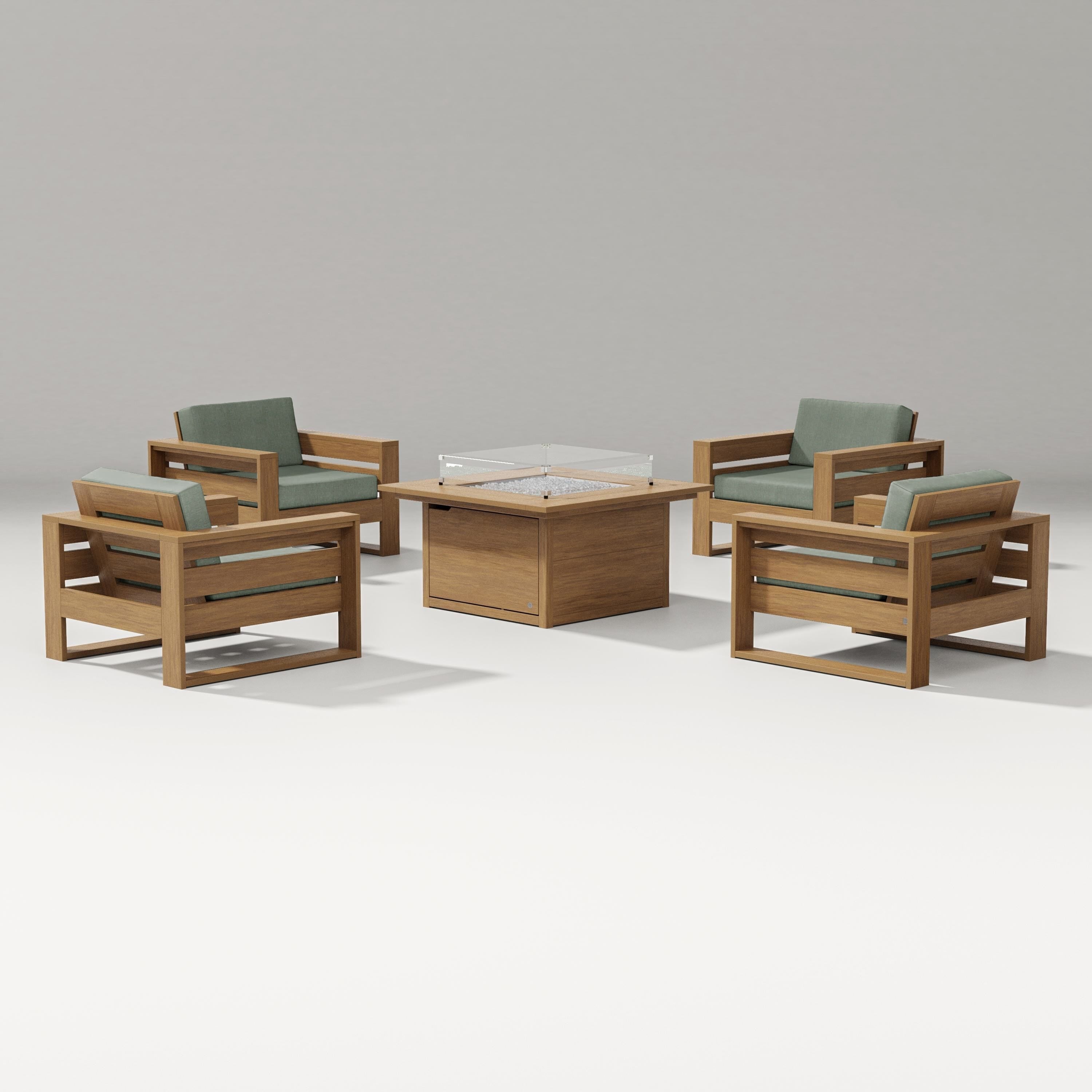 PW Designer Series Latitude 5-Piece Lounge Fire Table Set in Natural / Cast Sage
