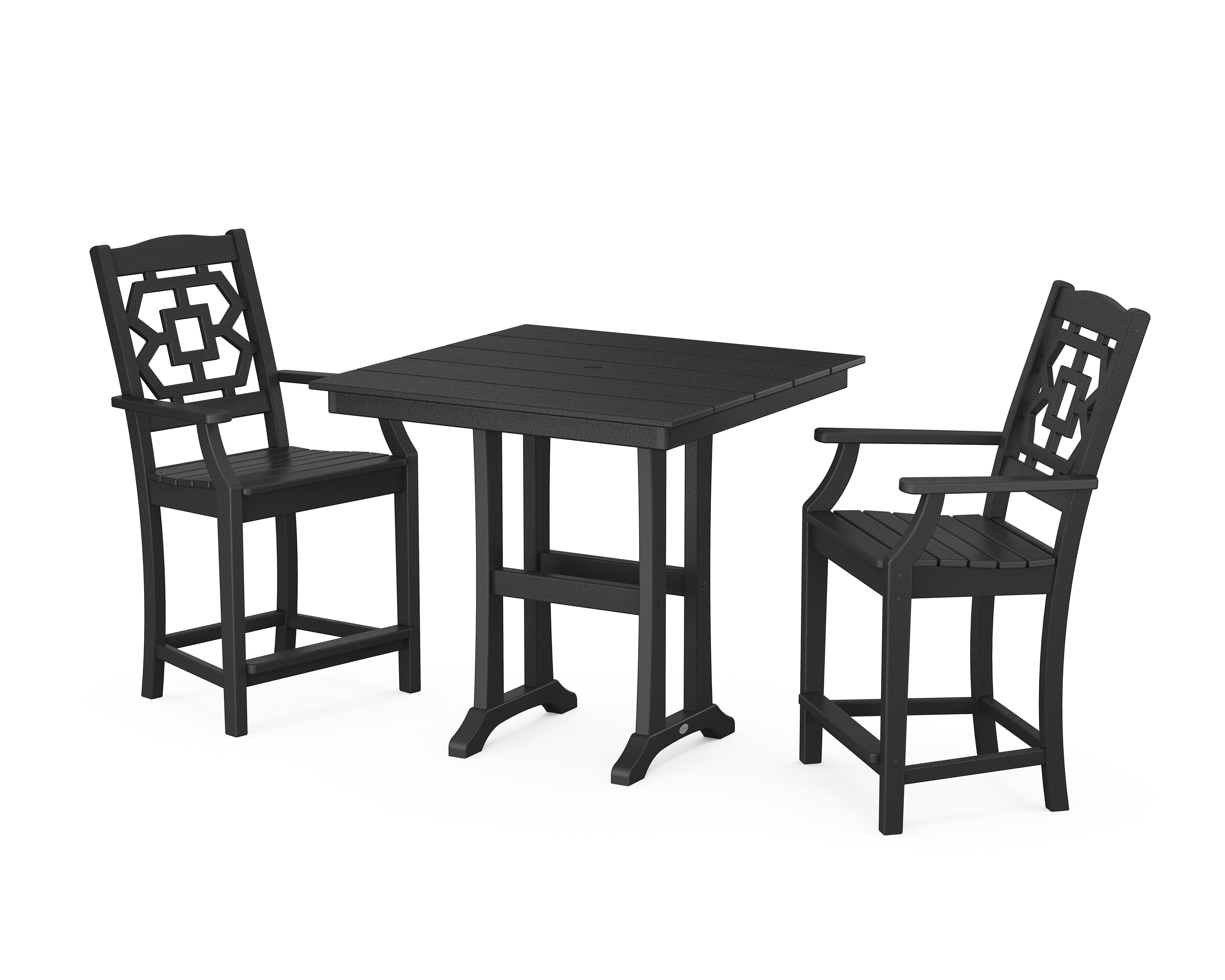 Martha Stewart by POLYWOOD® Chinoiserie 3-Piece Farmhouse Counter Set with Trestle Legs in Black